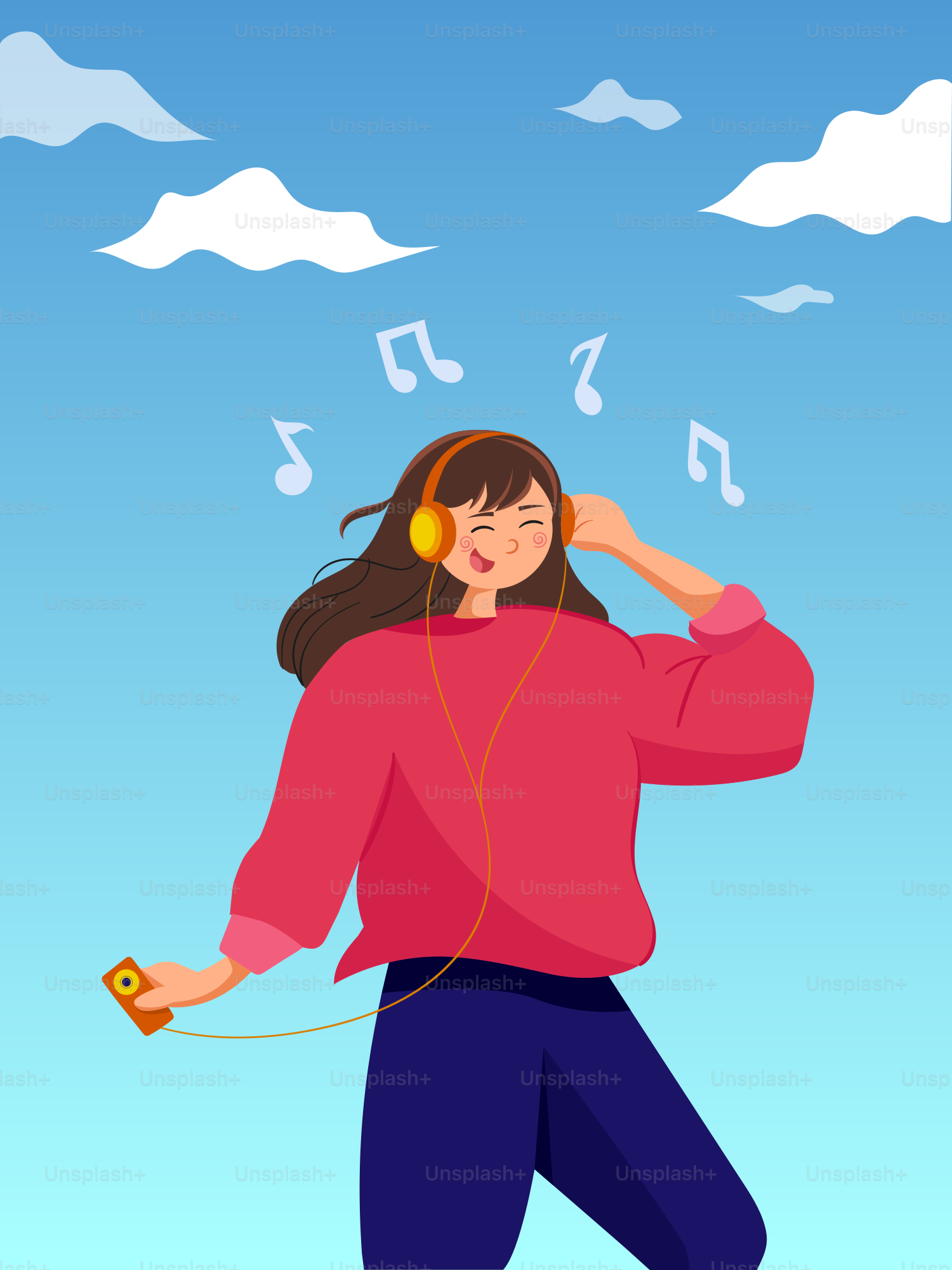 A woman listening to music with headphones