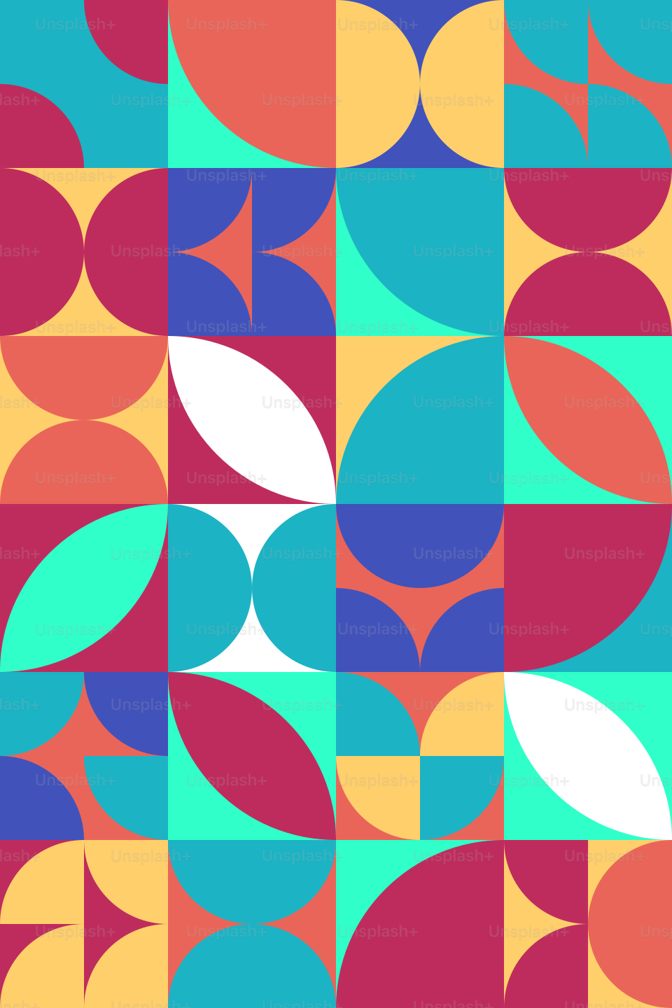 Un motivo colorato con cerchi e foglie