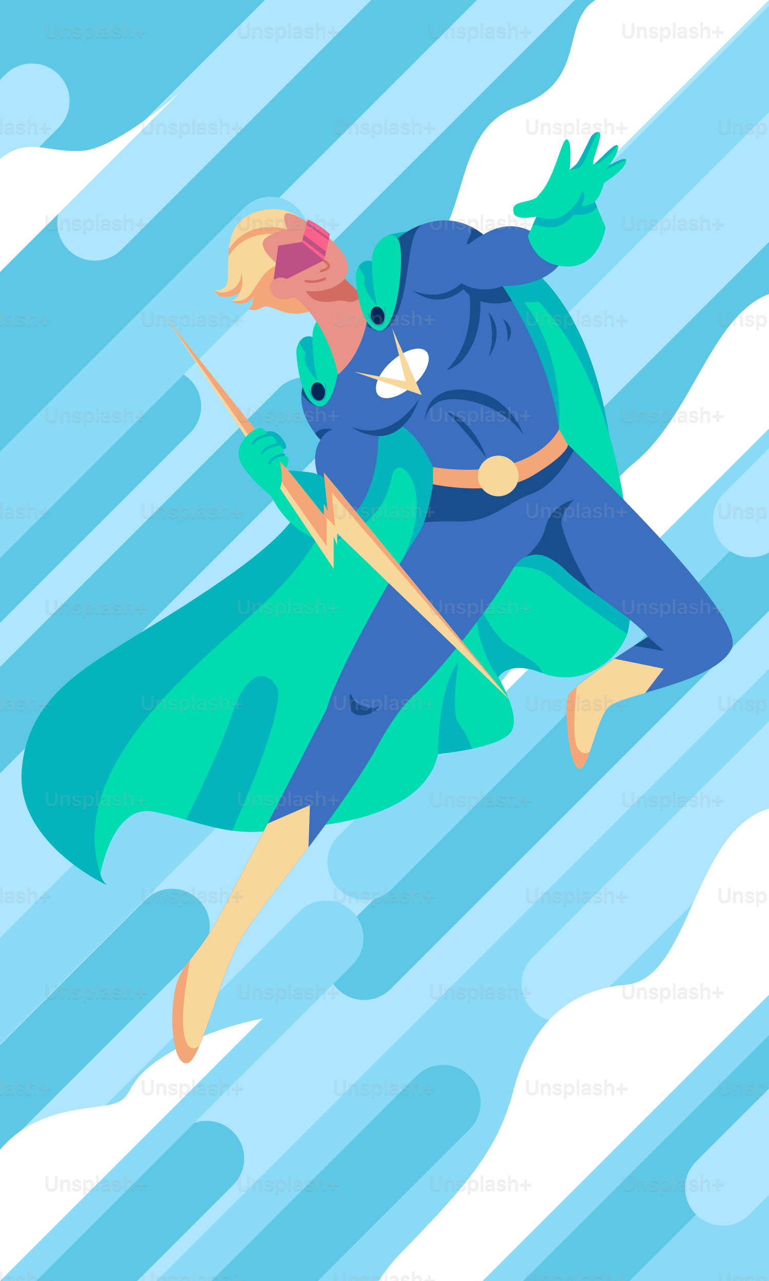 A man flying through the air while wearing a green cape