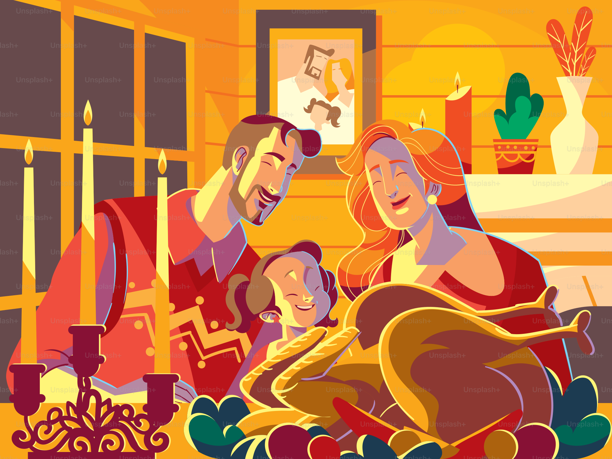 A family sitting on the floor in front of a christmas tree