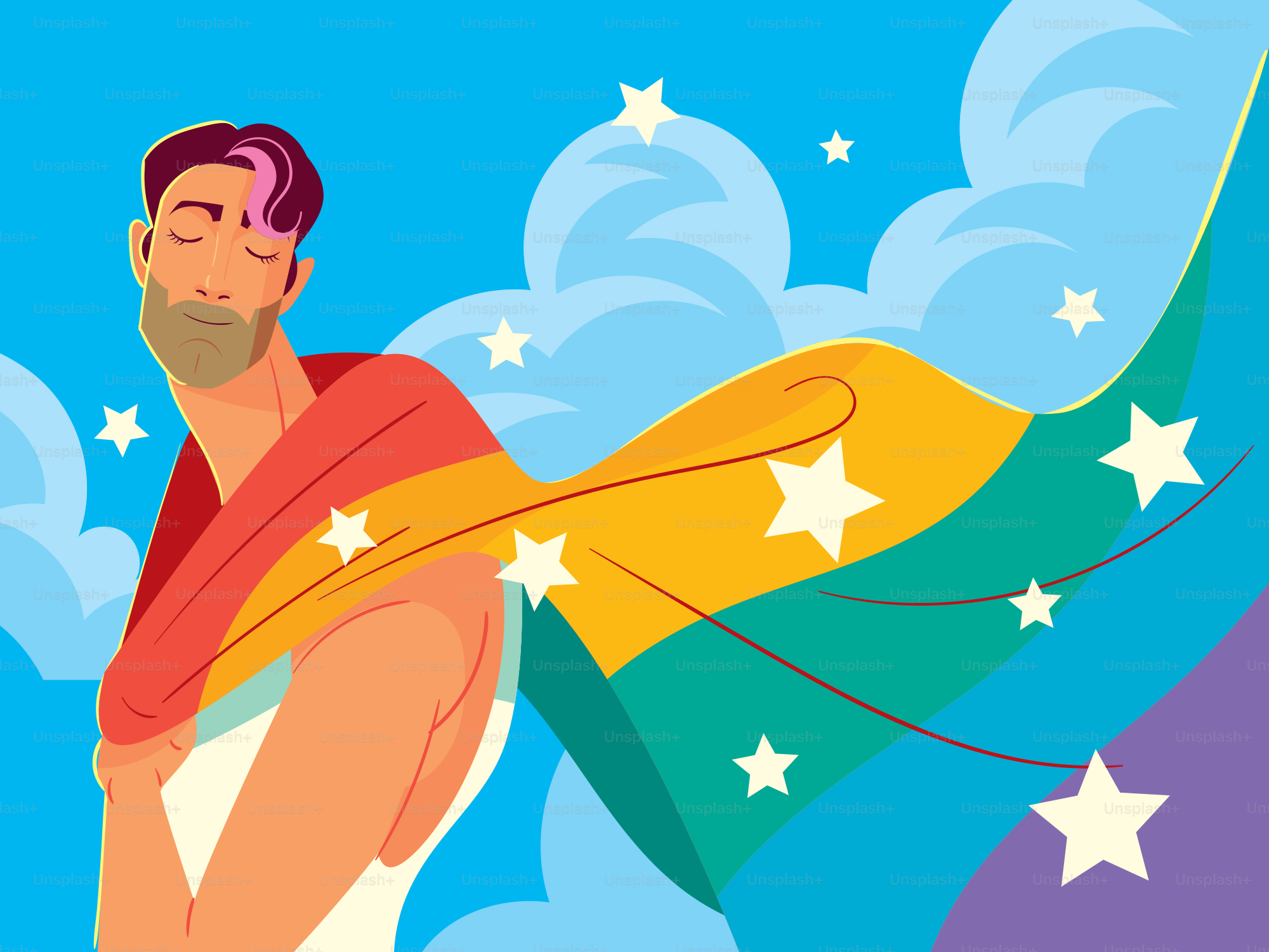 A man with a beard is holding a flag