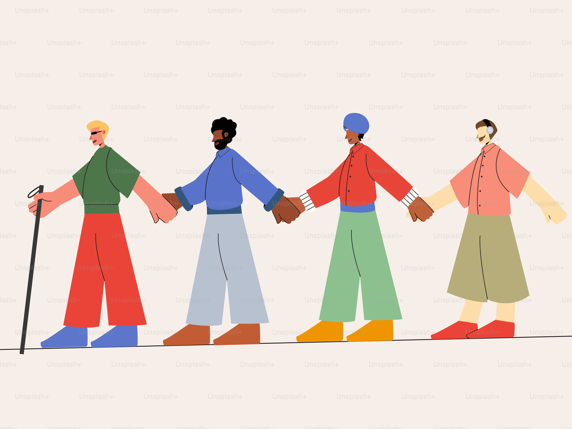 A group of people holding hands and walking