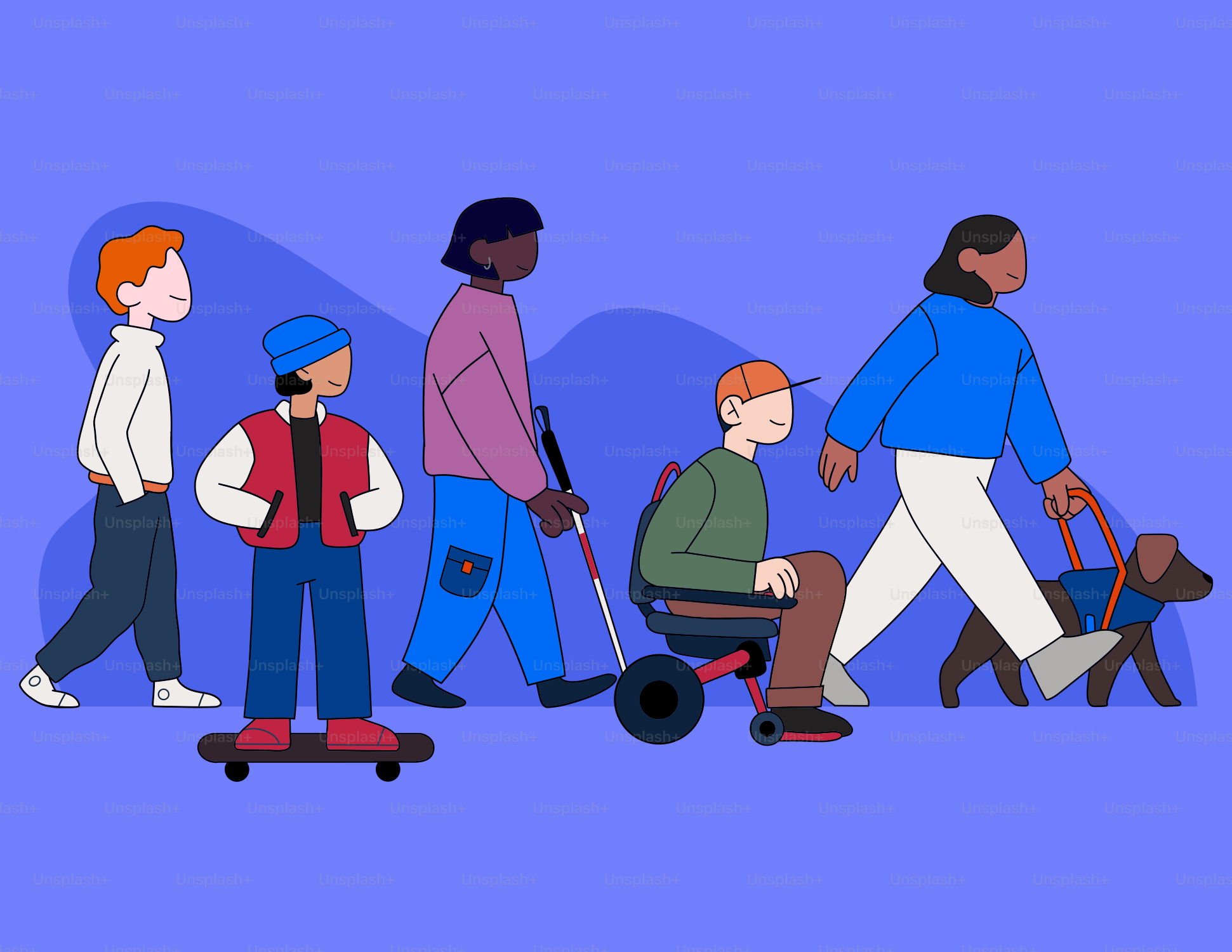 A group of people walking down a street