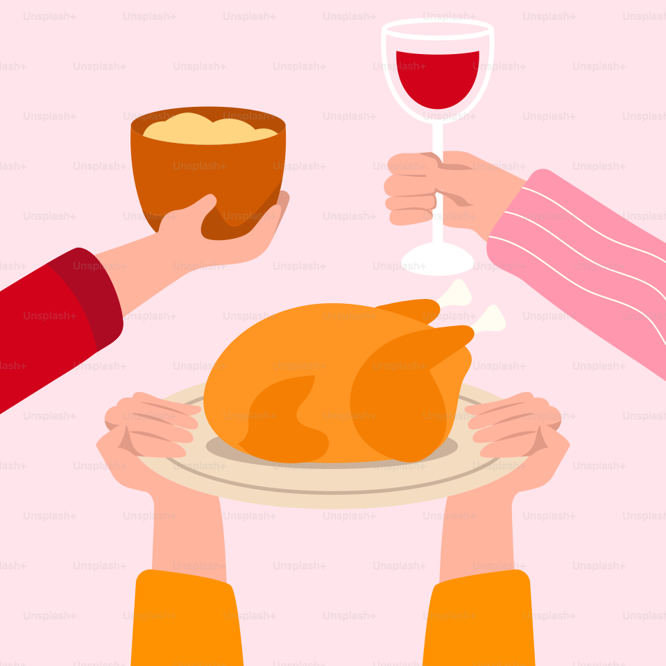 People holding a plate with a turkey on it