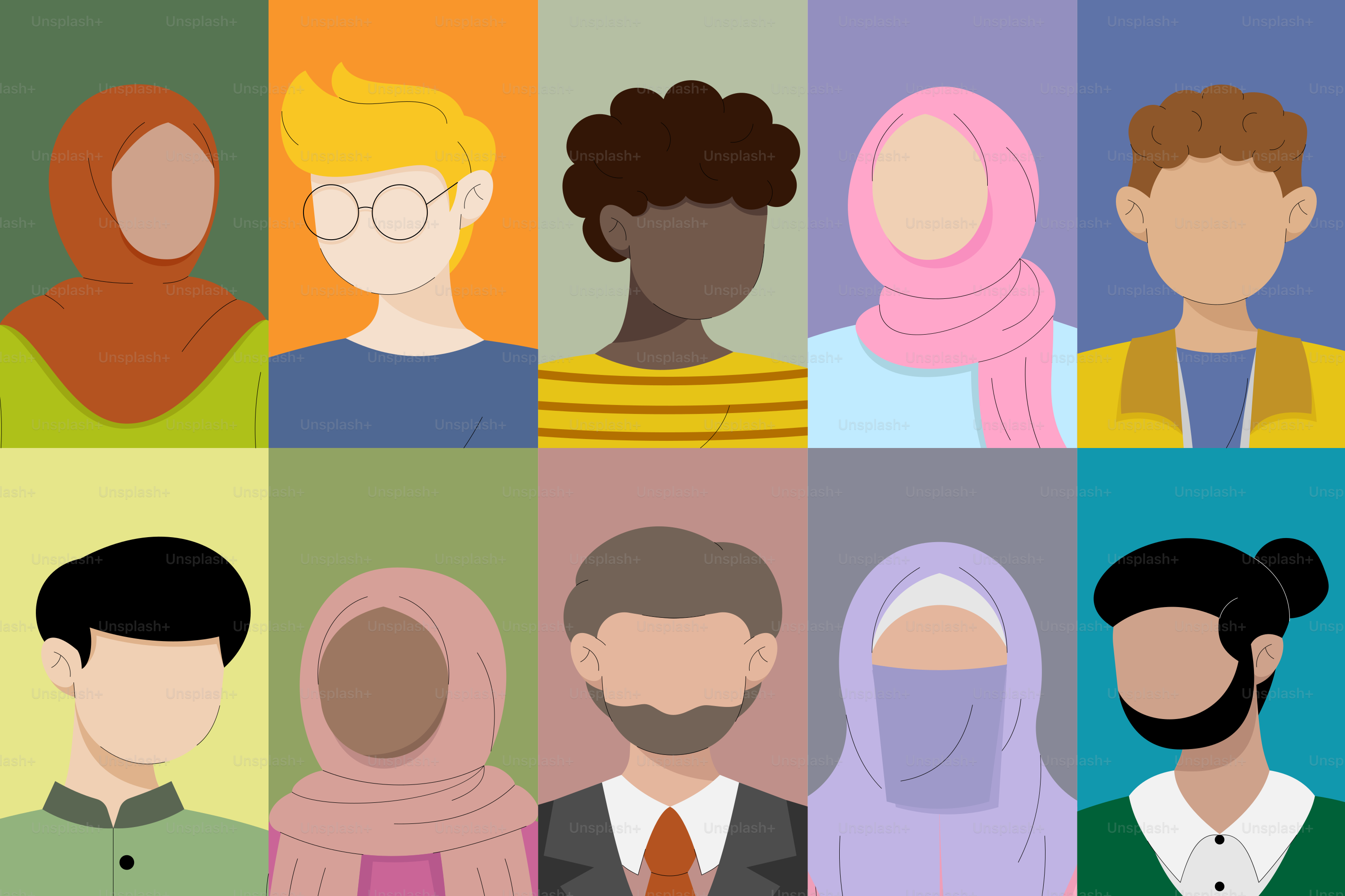 A group of people with headscarves in different colors