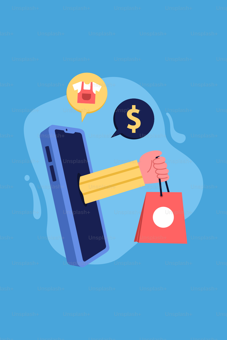 A hand holding a shopping bag with a dollar sign above it