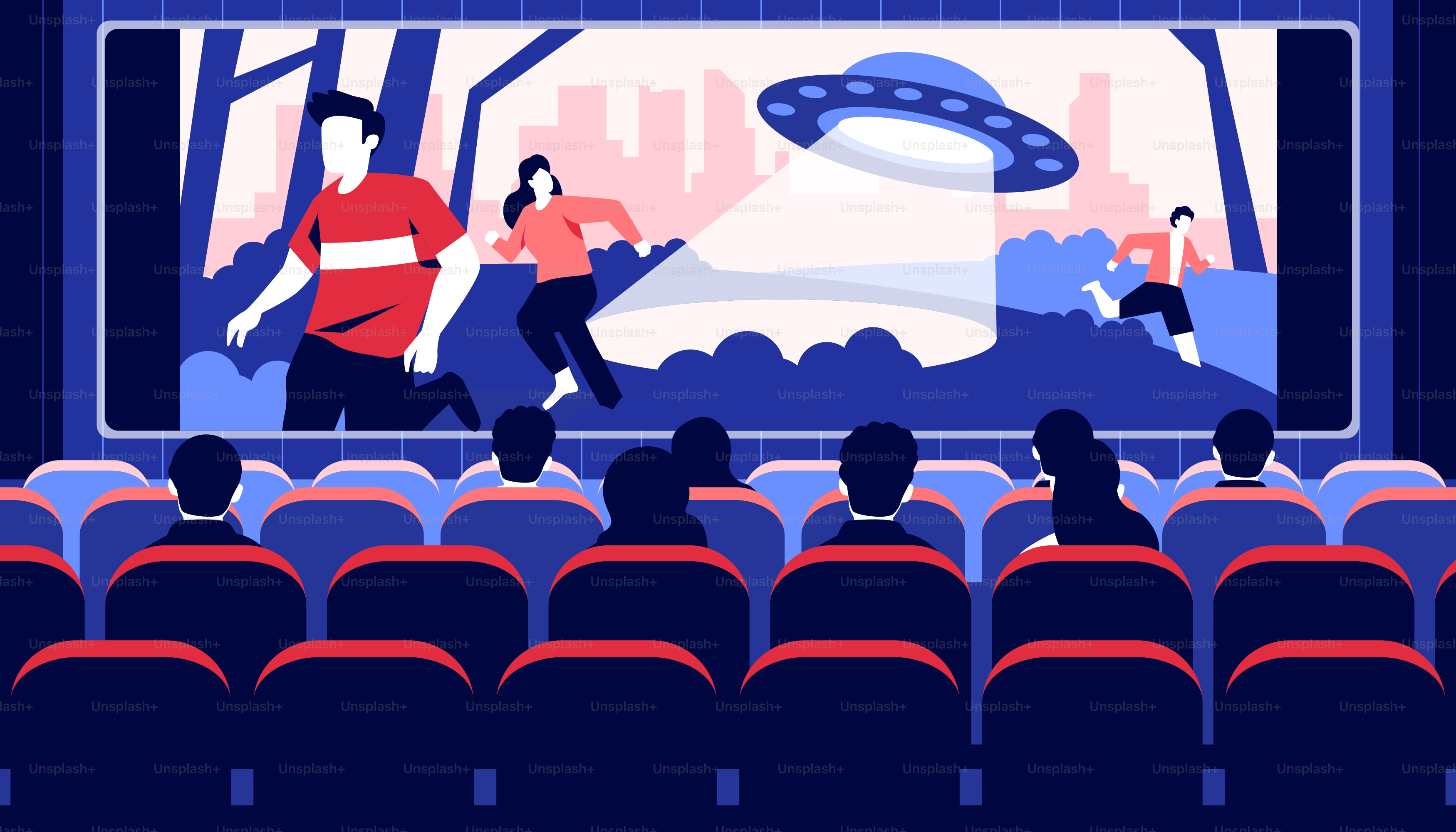 Ein Kino mit Leuten, die einen Film schauen.