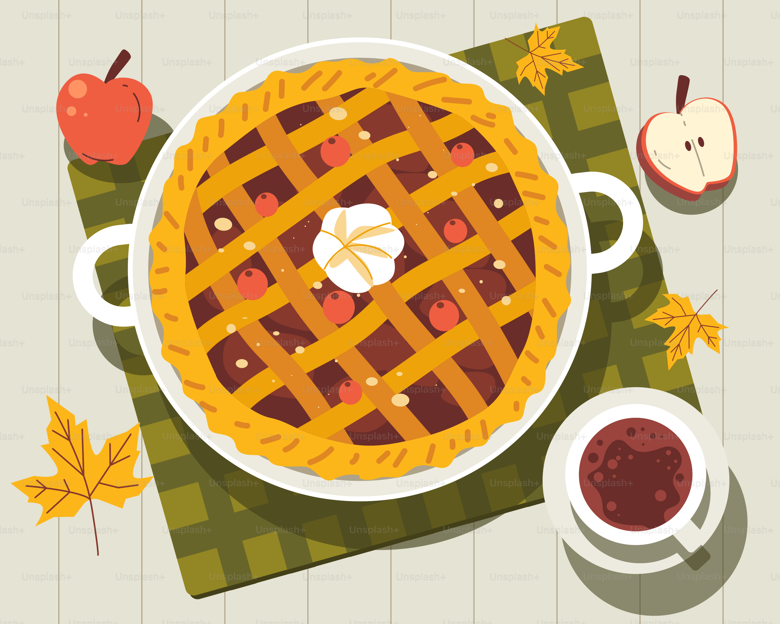 Vista aérea de una tarta y una taza de café