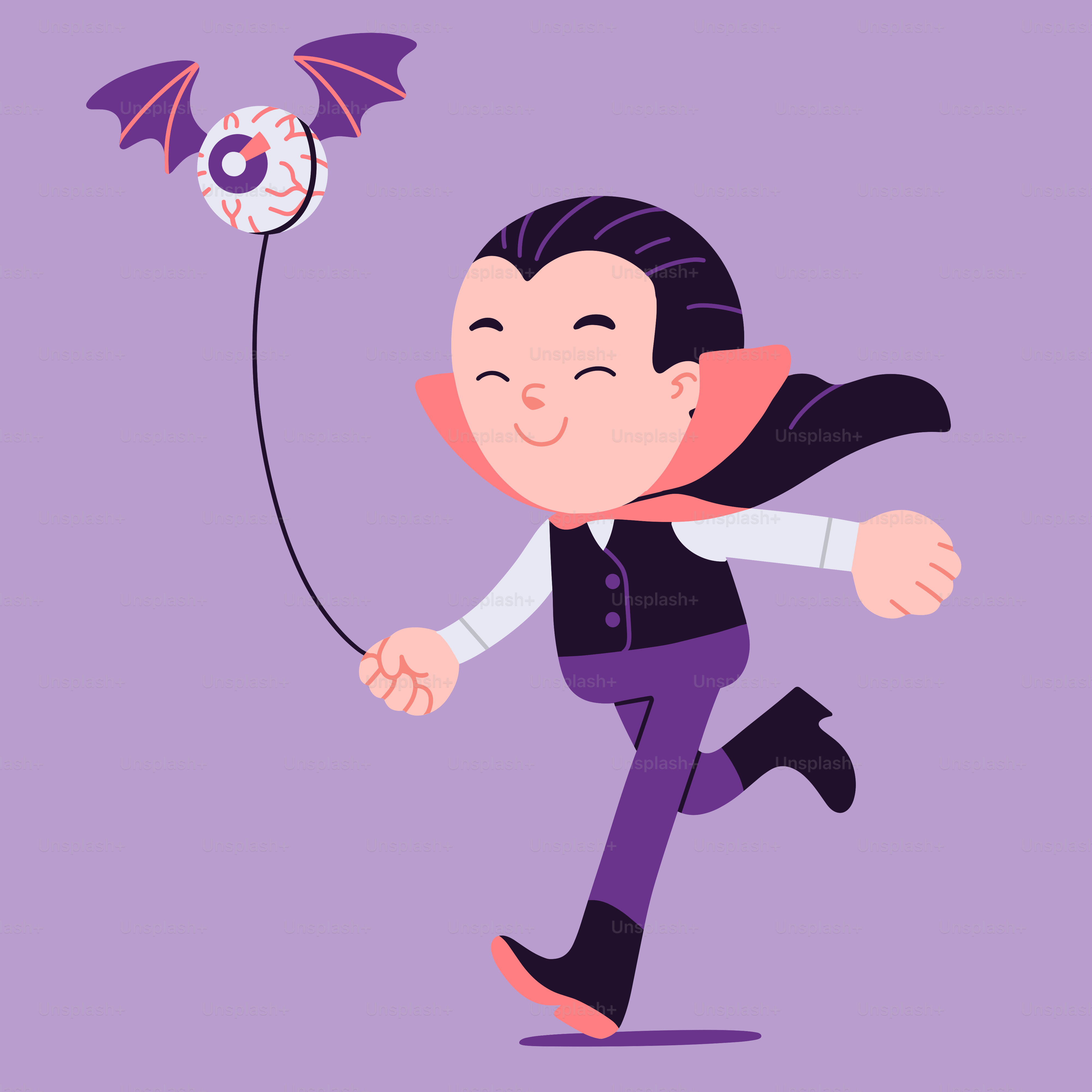 A woman flying a kite with a purple background