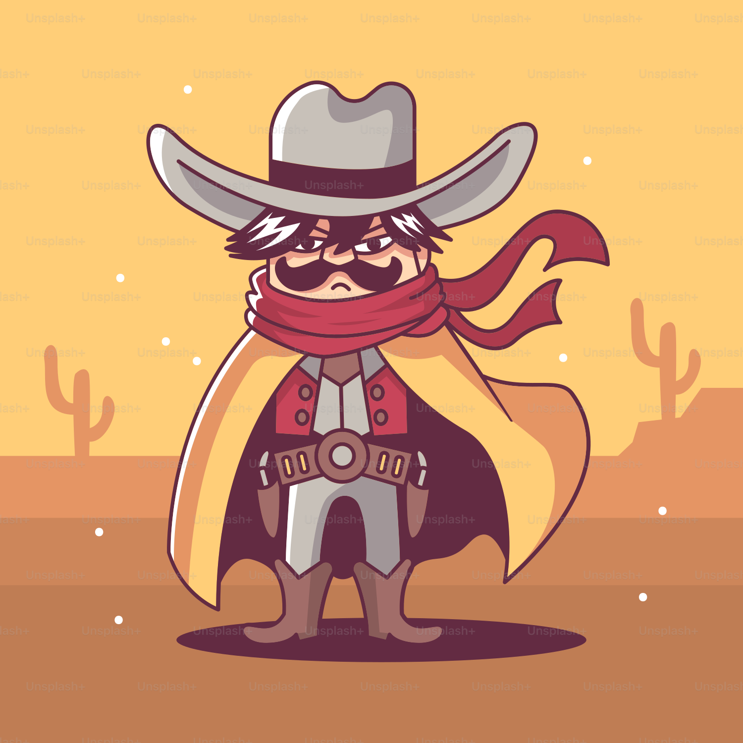 Eine Comicfigur mit Cowboyhut und Schal