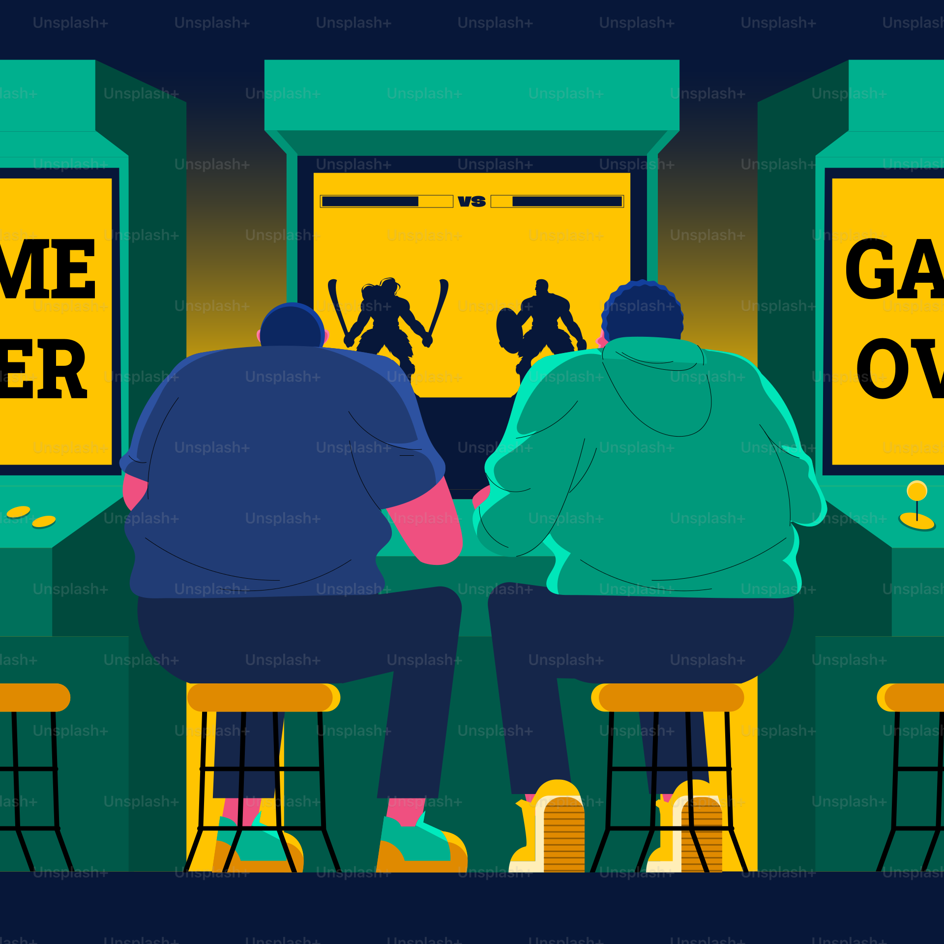 Un par de personas sentadas en un bar