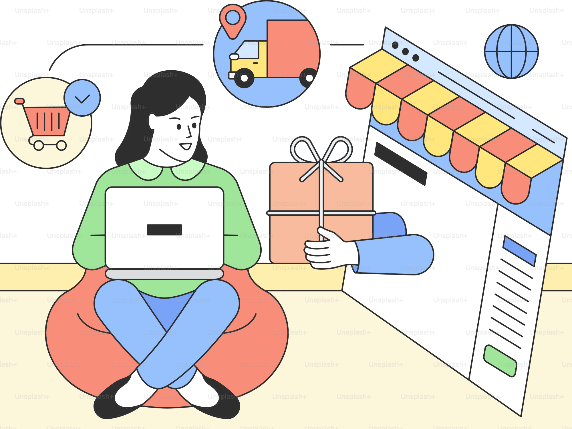 A woman sitting on the floor with a laptop