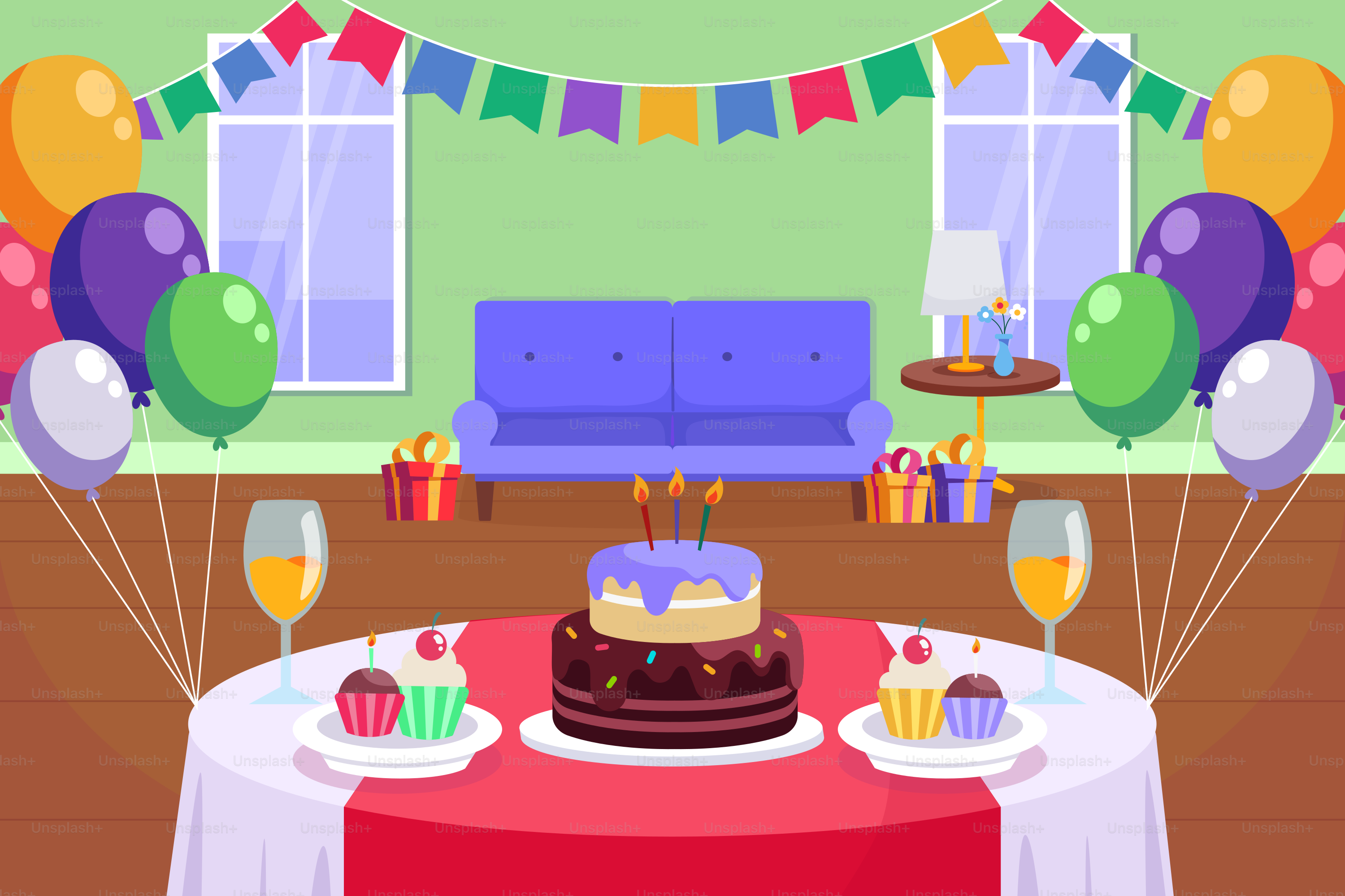 A birthday party with a cake and balloons
