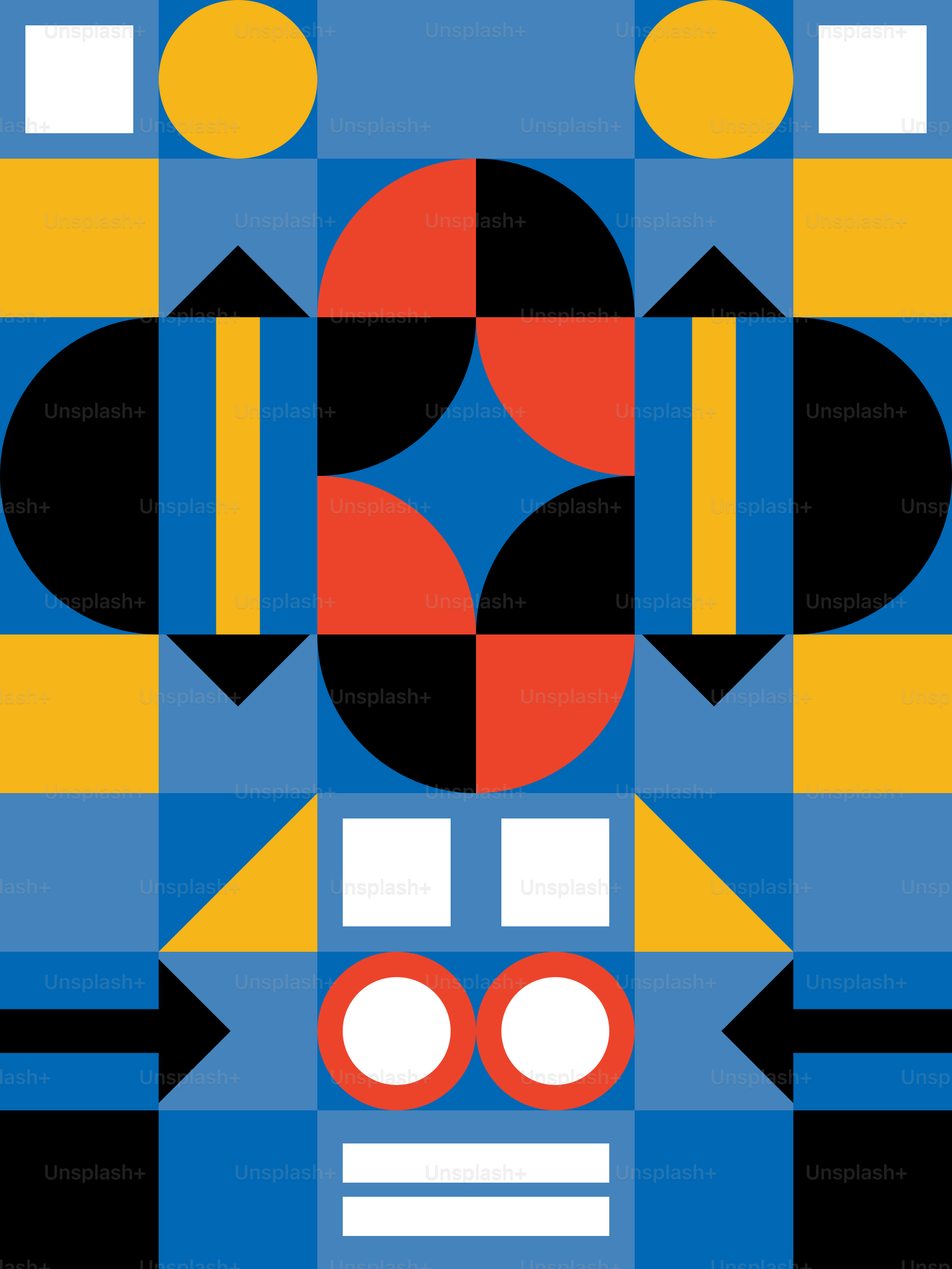 A blue and yellow poster with circles and arrows