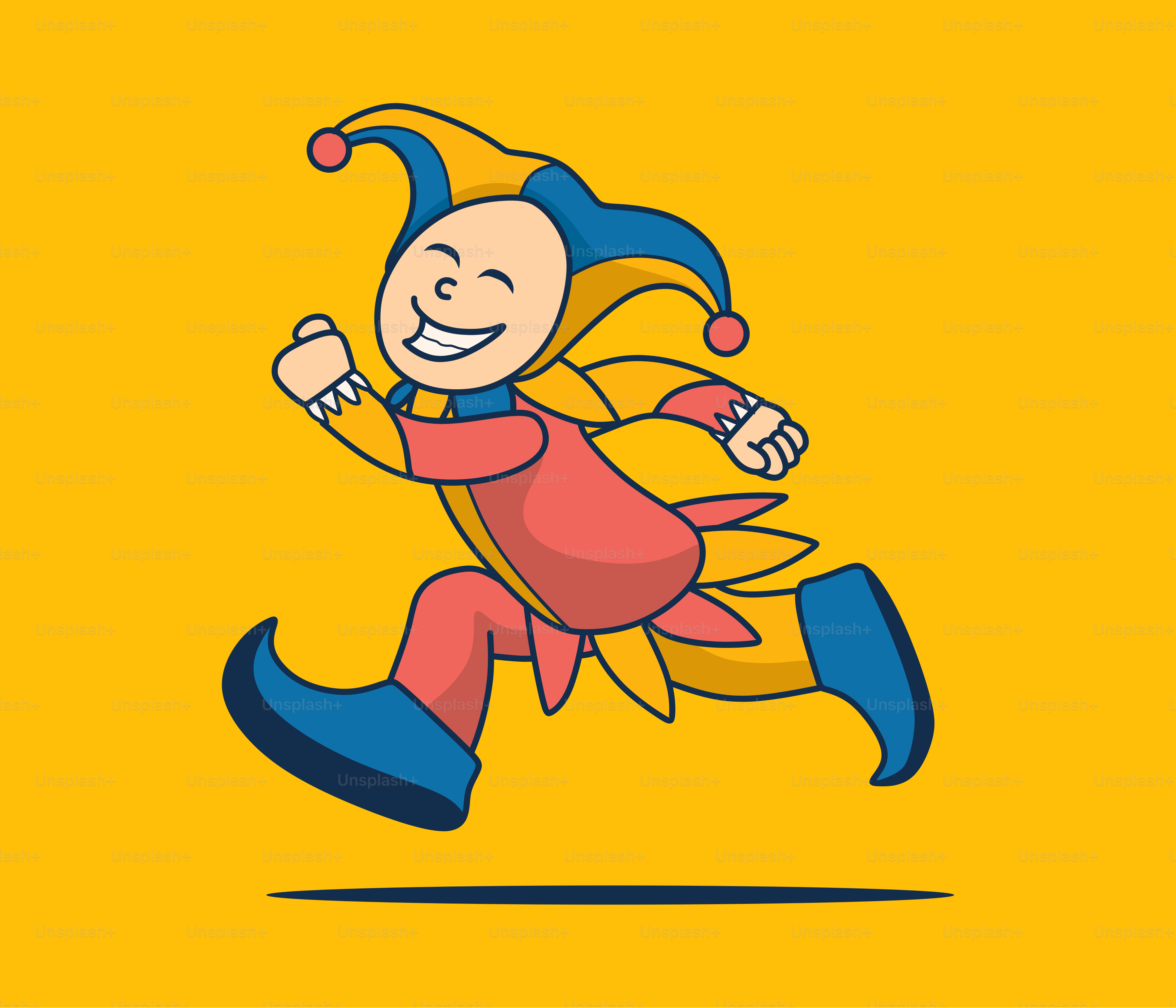 Un personaggio dei cartoni animati che corre con un sorriso sul volto