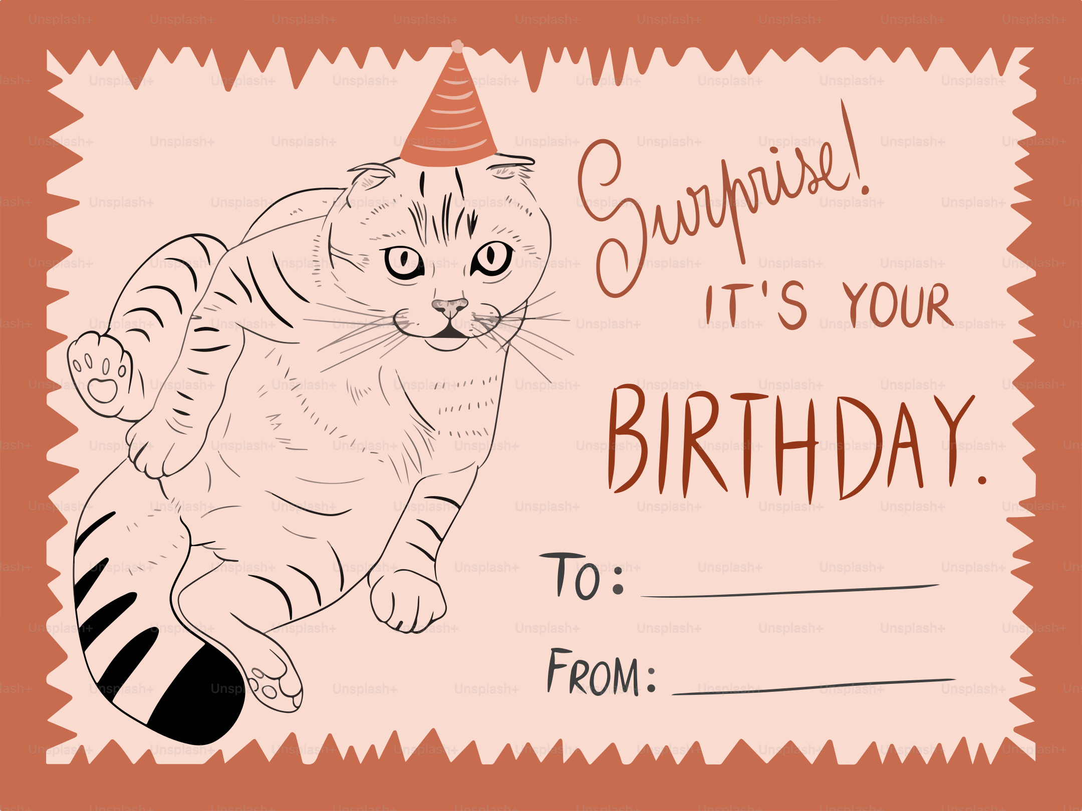 Um cartão de aniversário com uma foto de um gato