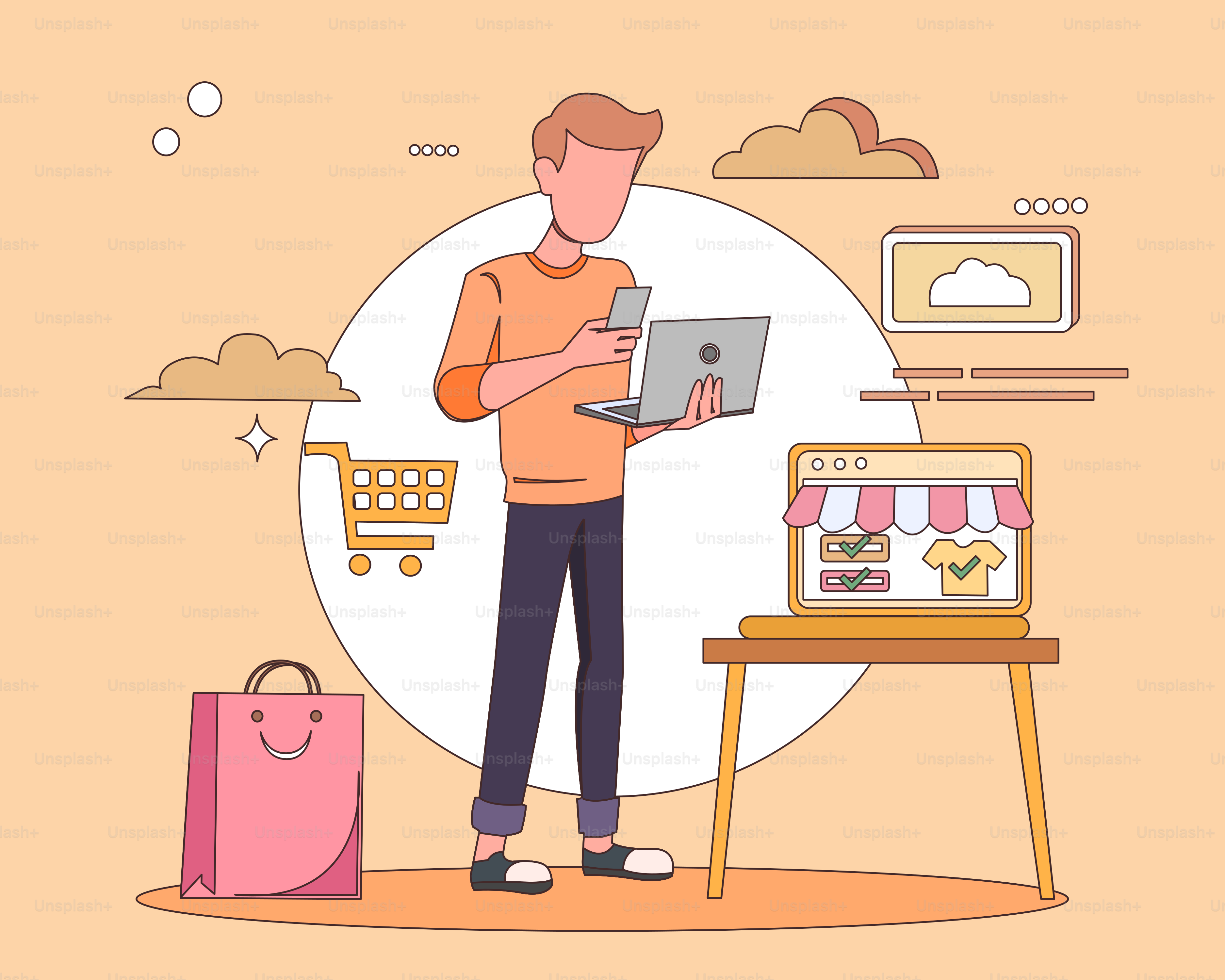 노트북을 들고 테이블 앞에 서 있는 남자