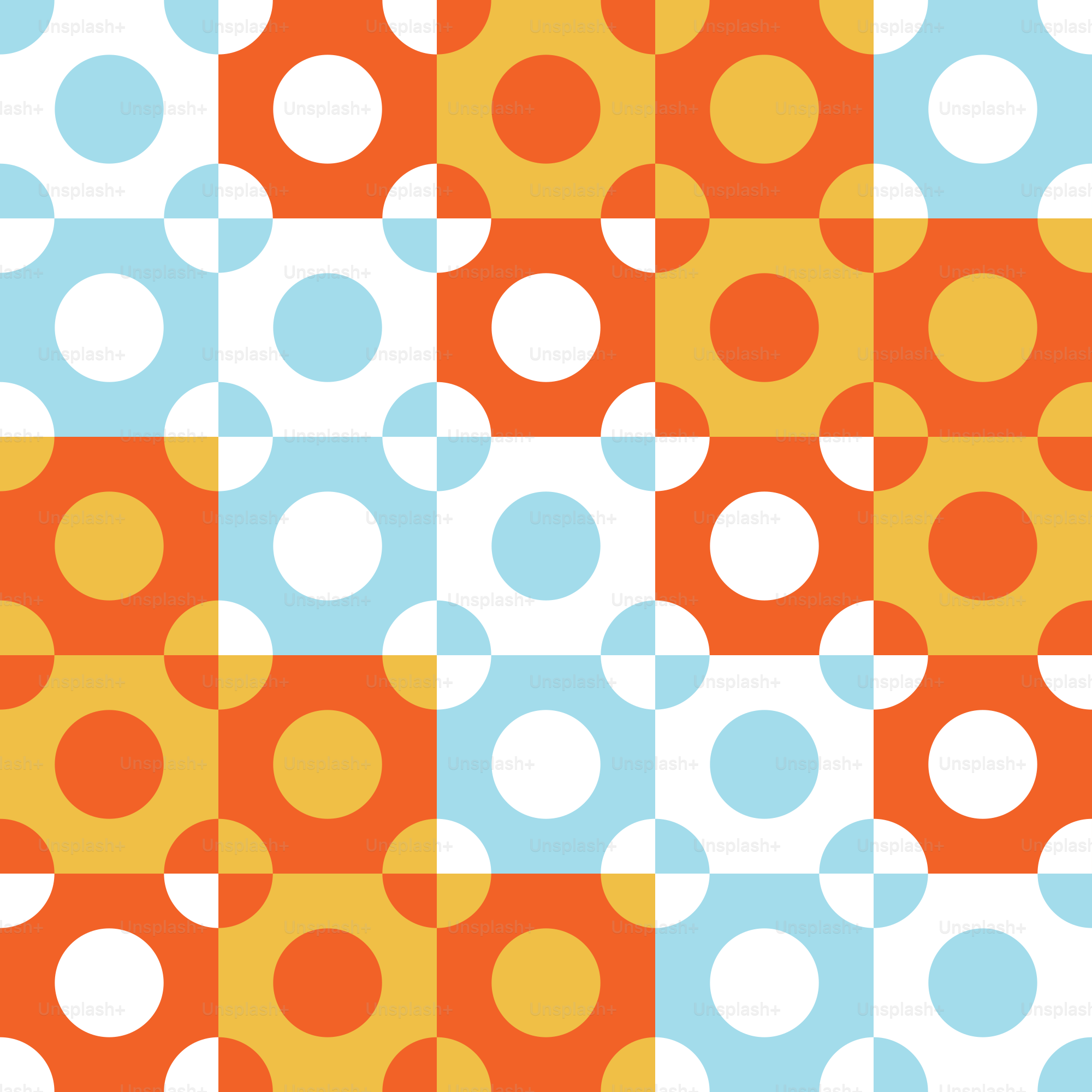 An orange and blue pattern with white dots