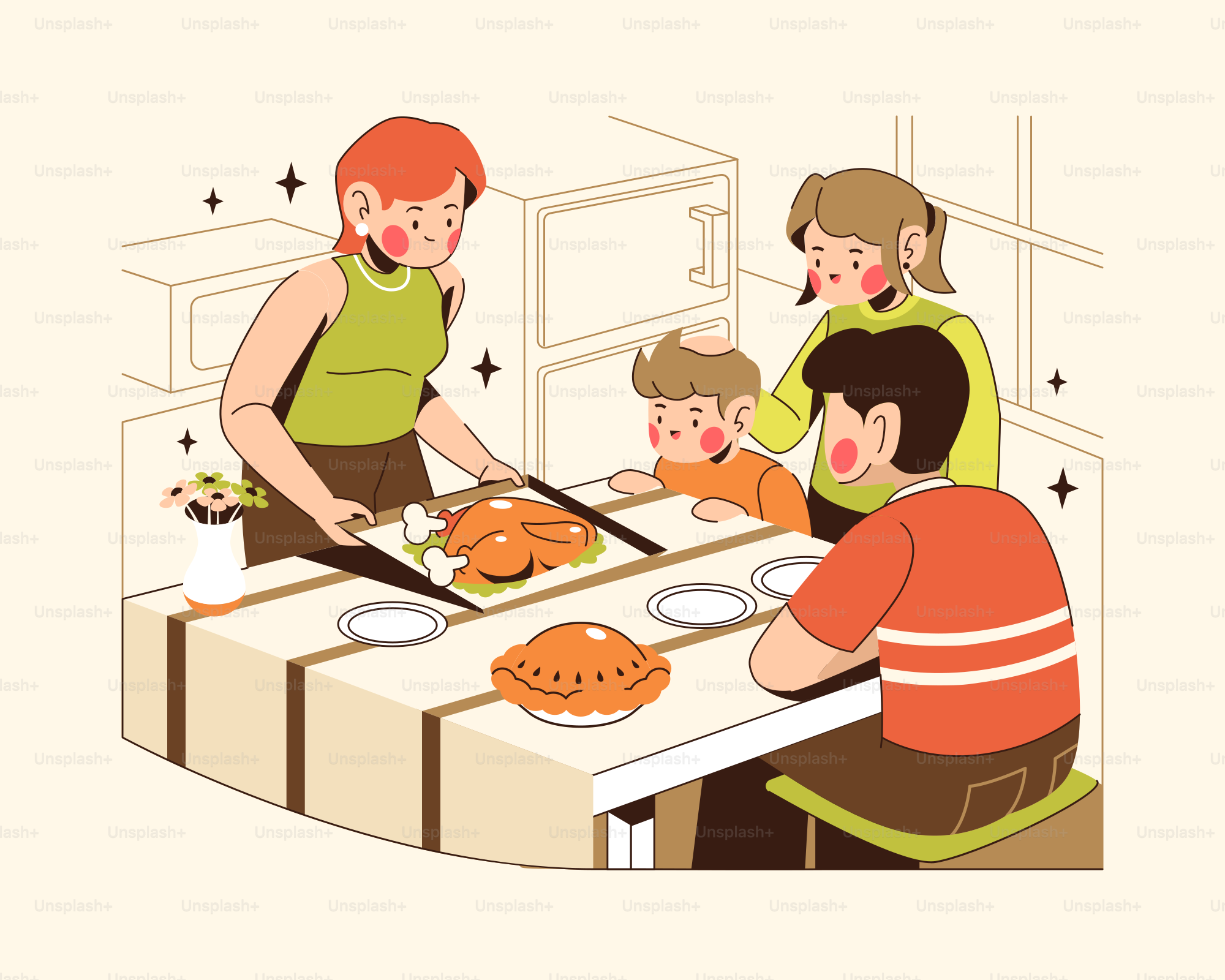 Un grupo de personas de pie alrededor de una mesa con comida encima