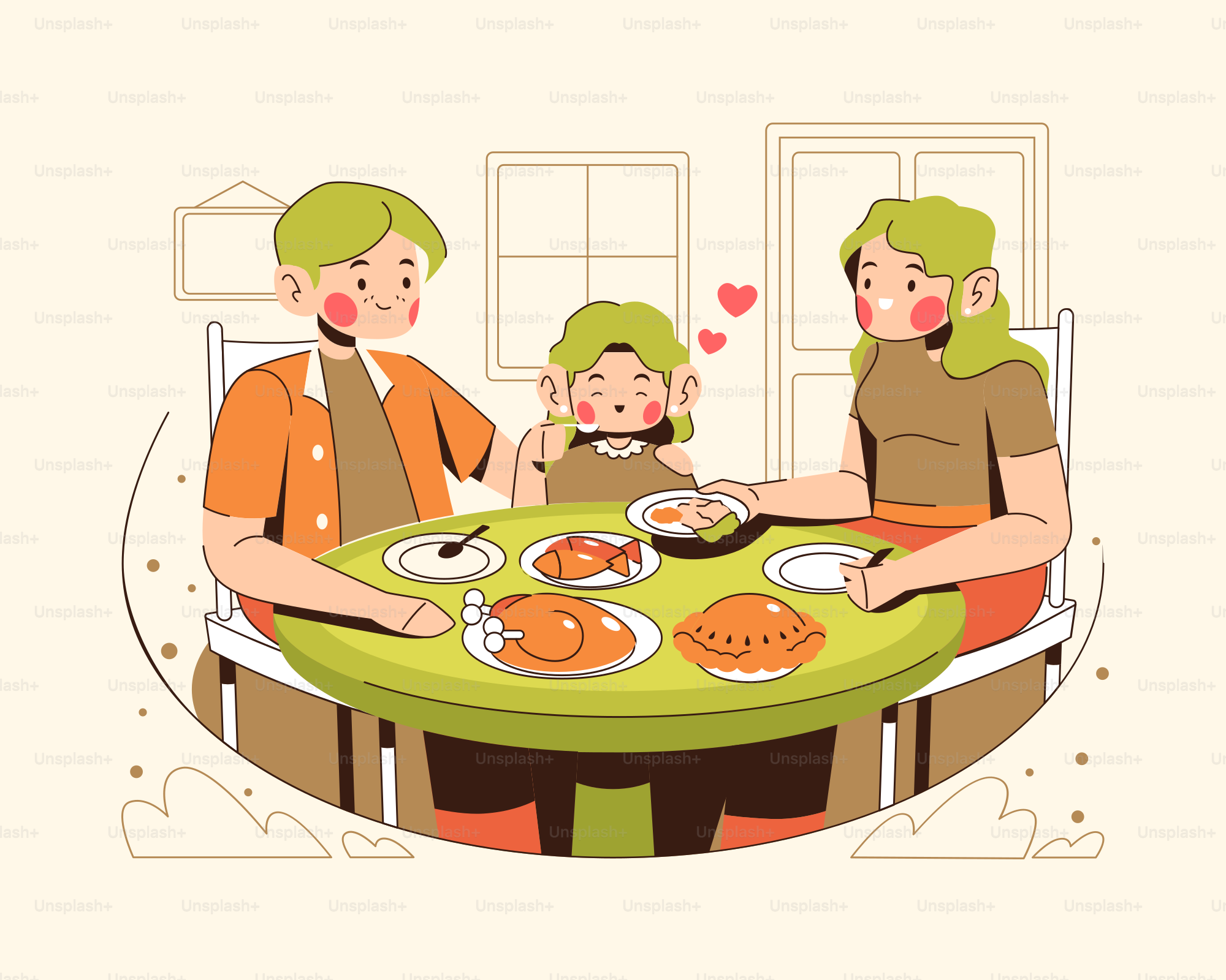 A family sitting around a table with food on it vector – Food Image on  Unsplash, image size:3000x2400