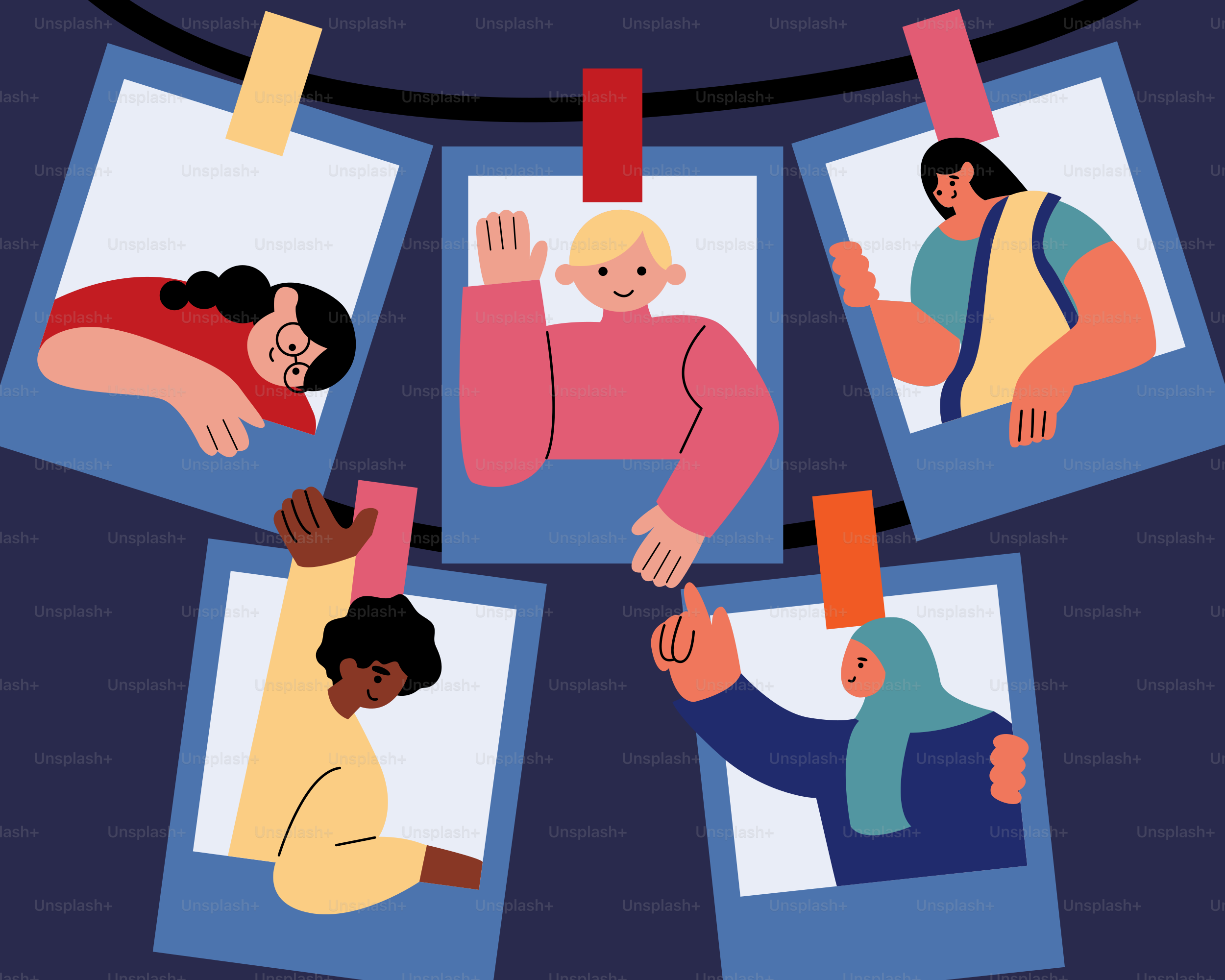 A group of people hanging out on a clothes line