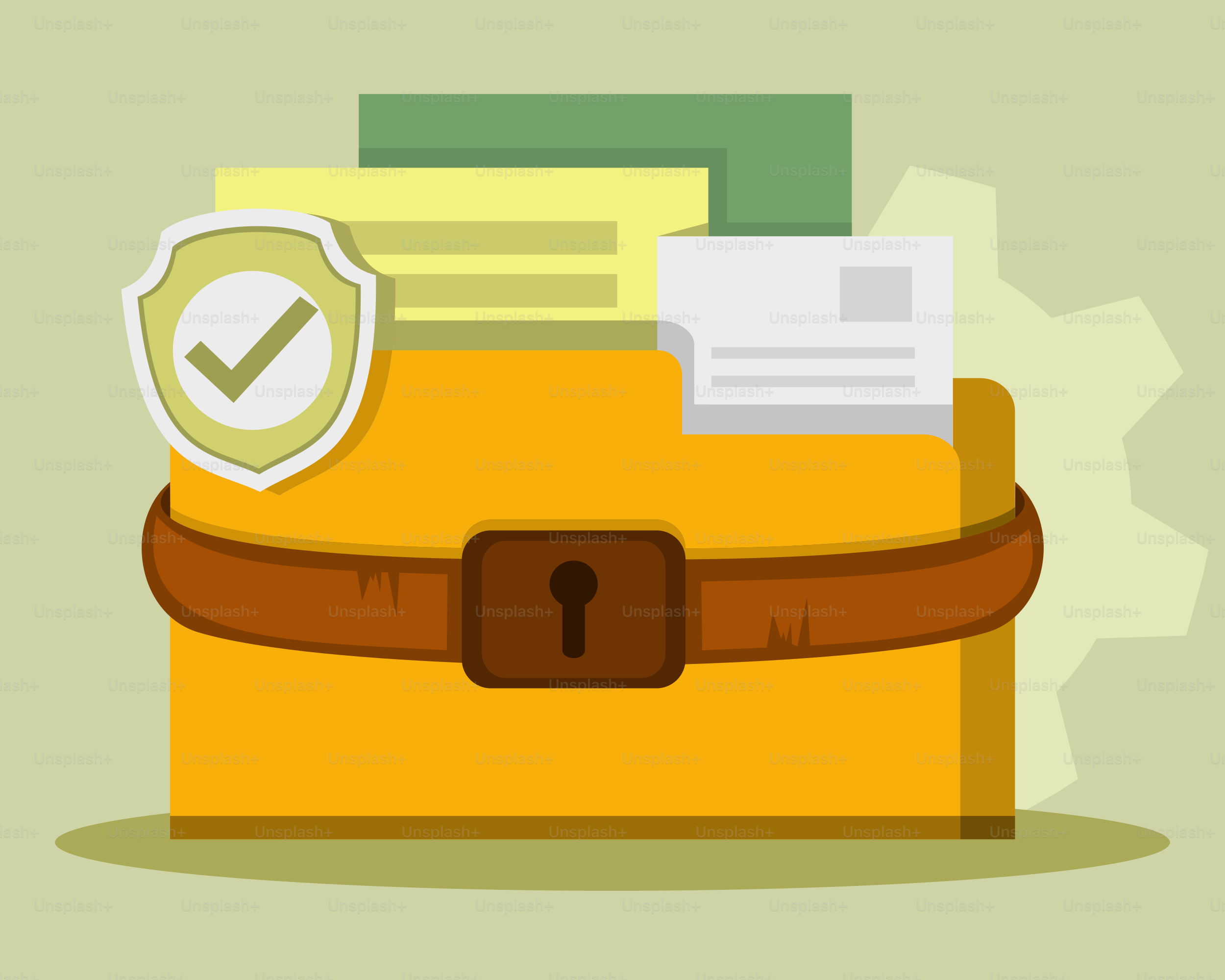 A yellow briefcase with a check mark on it