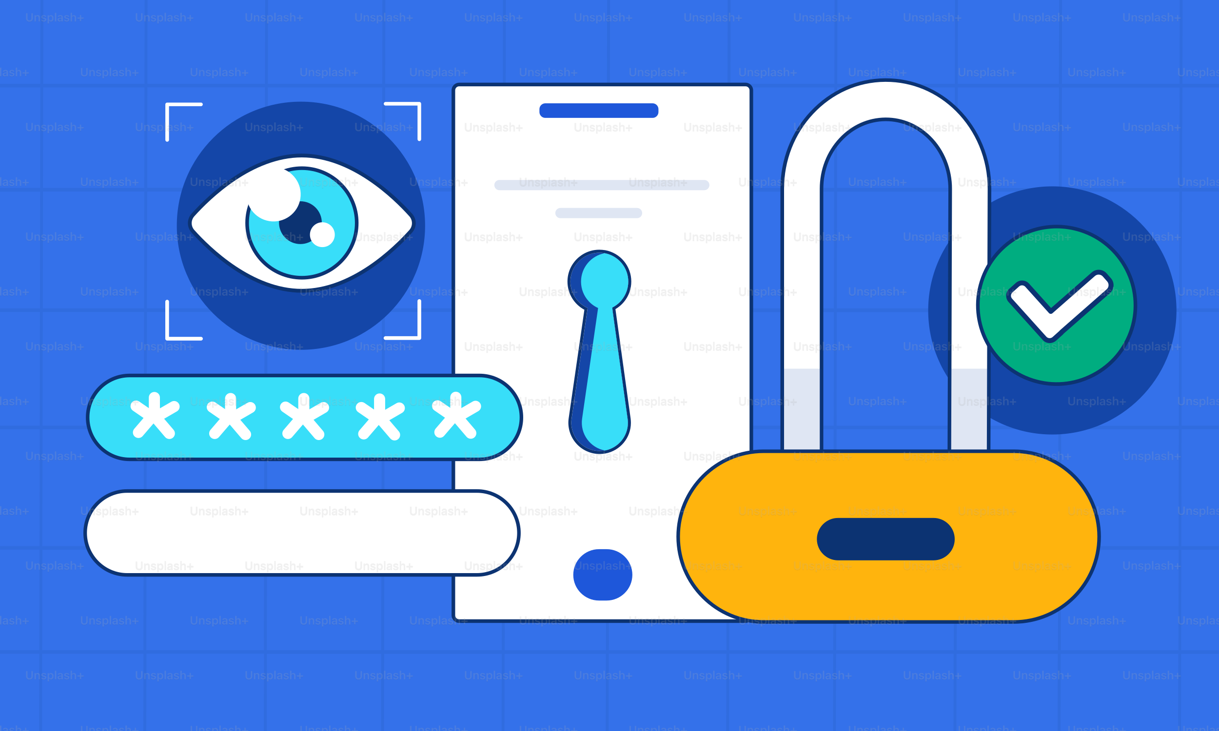 Um fundo azul com um olho e um cadeado