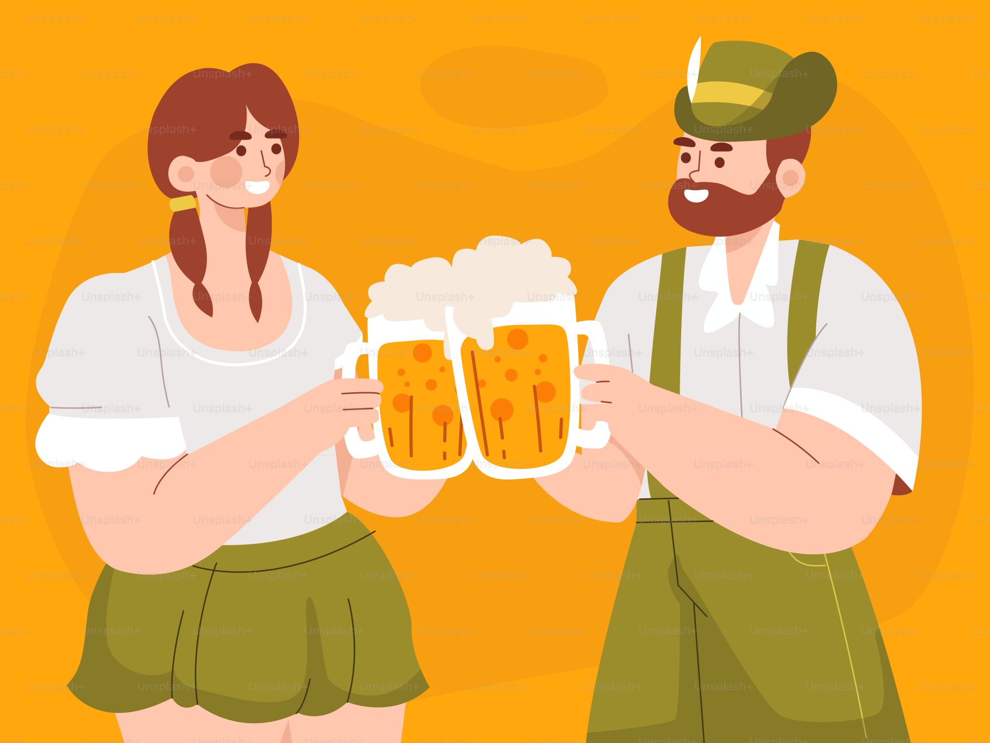 A man and a woman holding mugs of beer
