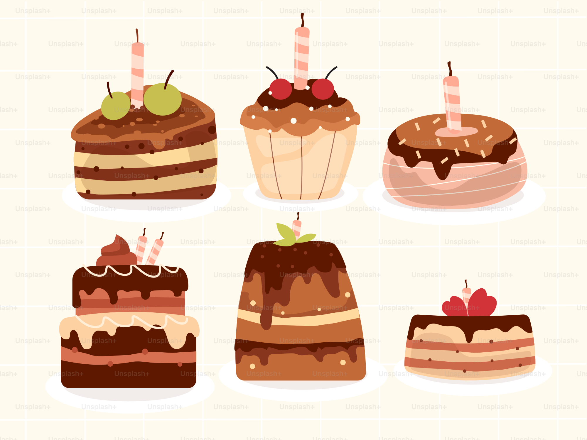 A bunch of cakes with candles on top of them