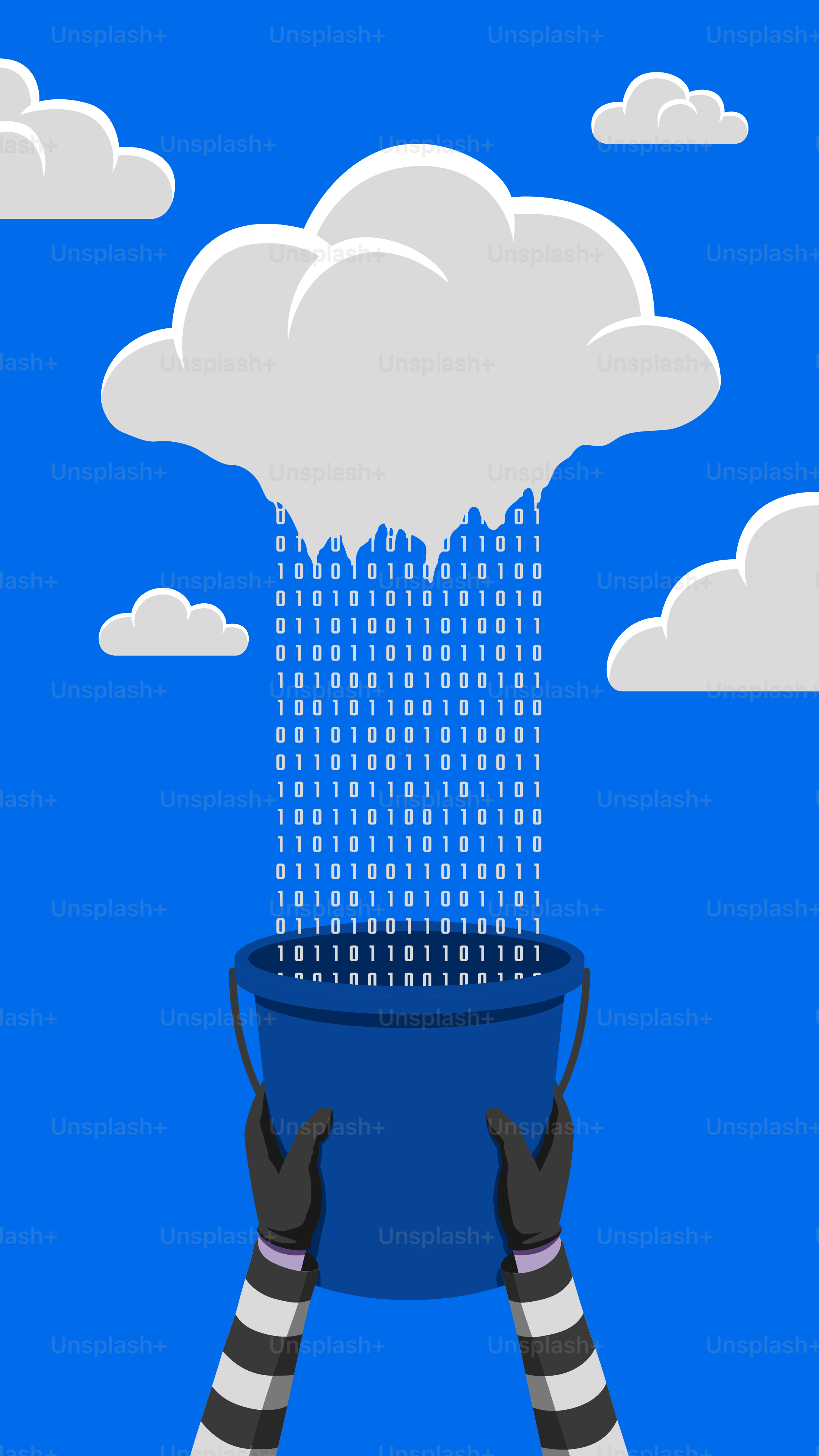 A person holding a bucket with water coming out of it