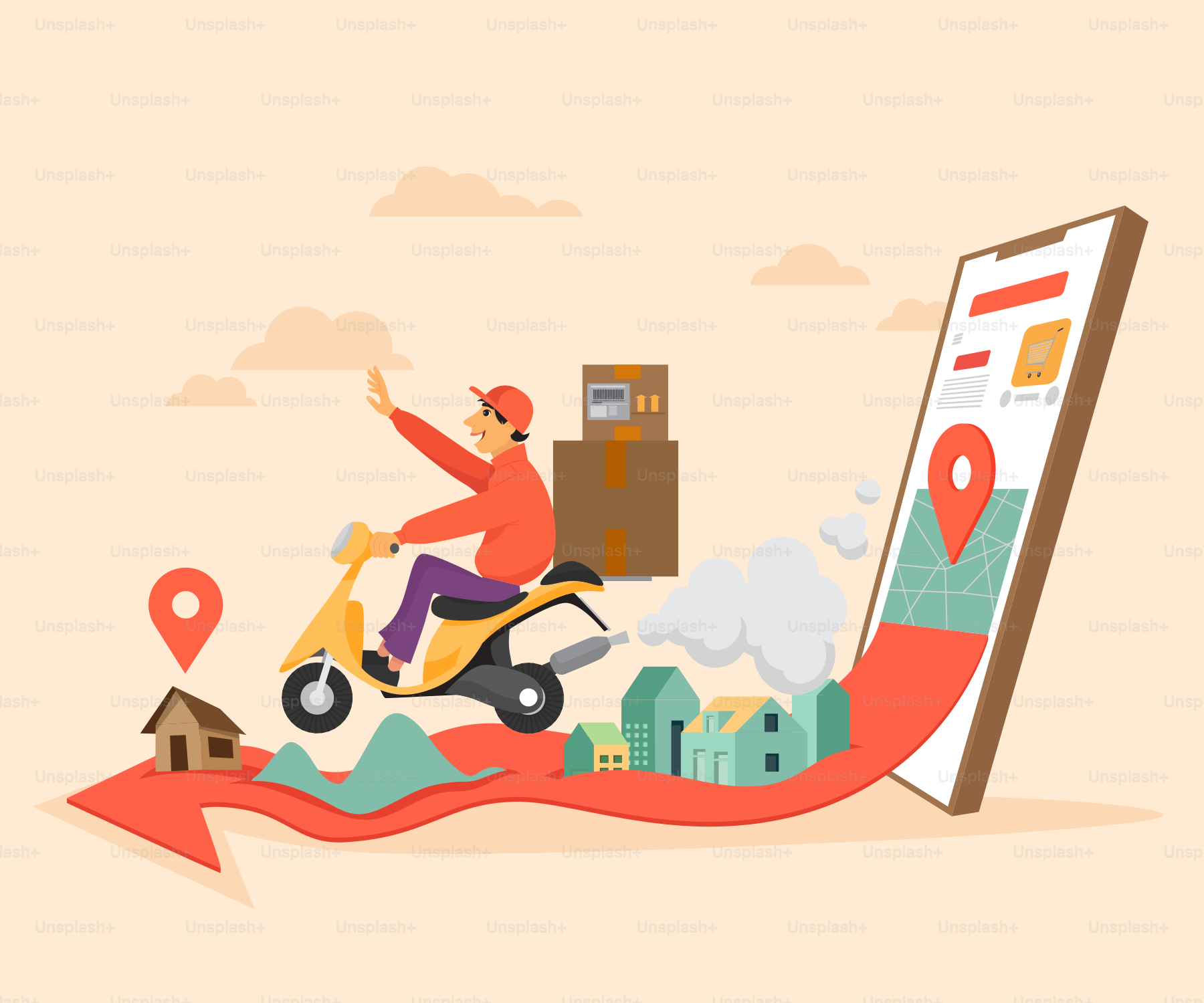 A man riding a scooter on top of a map