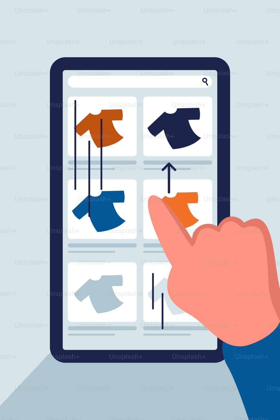 A person pointing to a clipboard with clothes on it