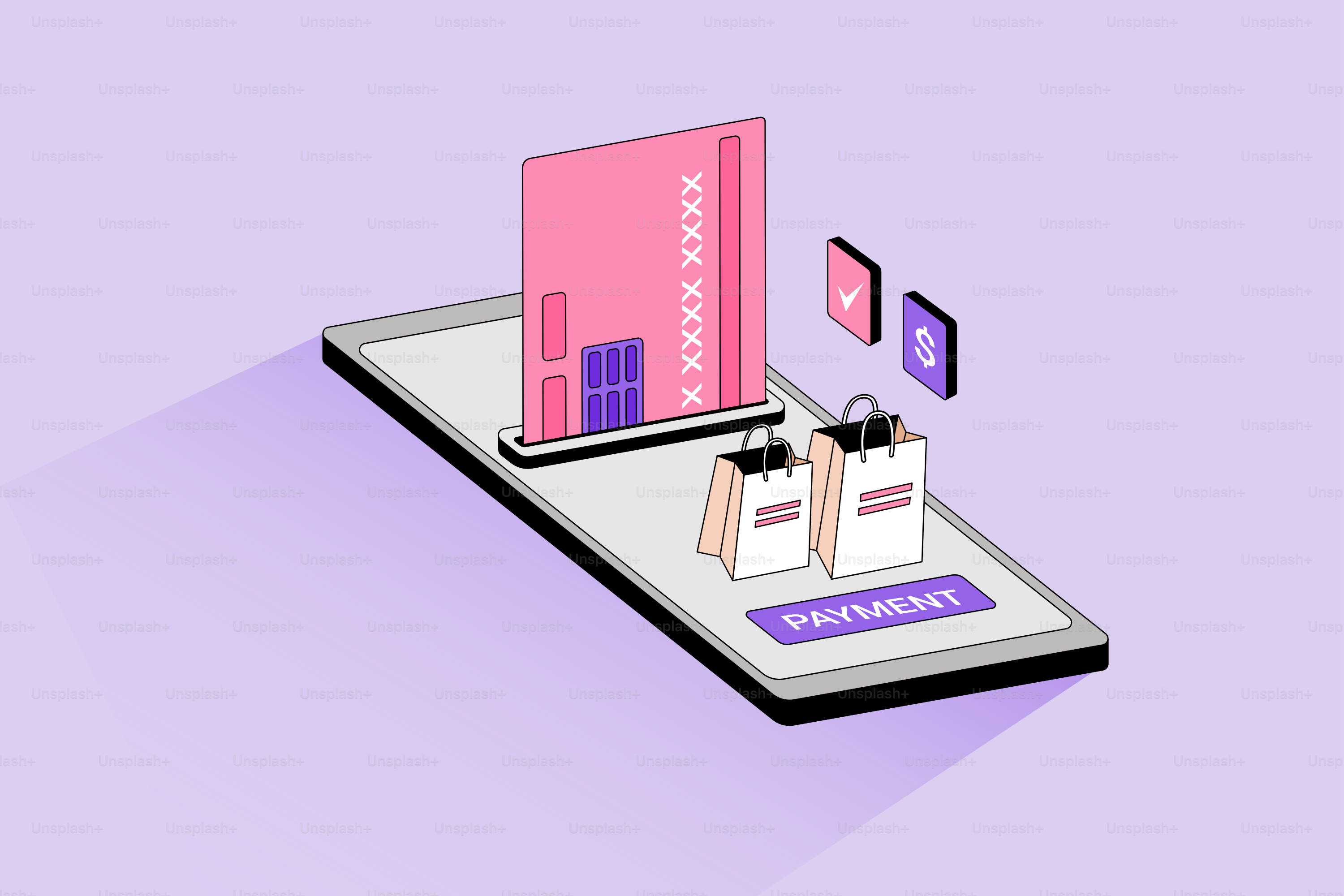 A tablet with a shopping bag on top of it