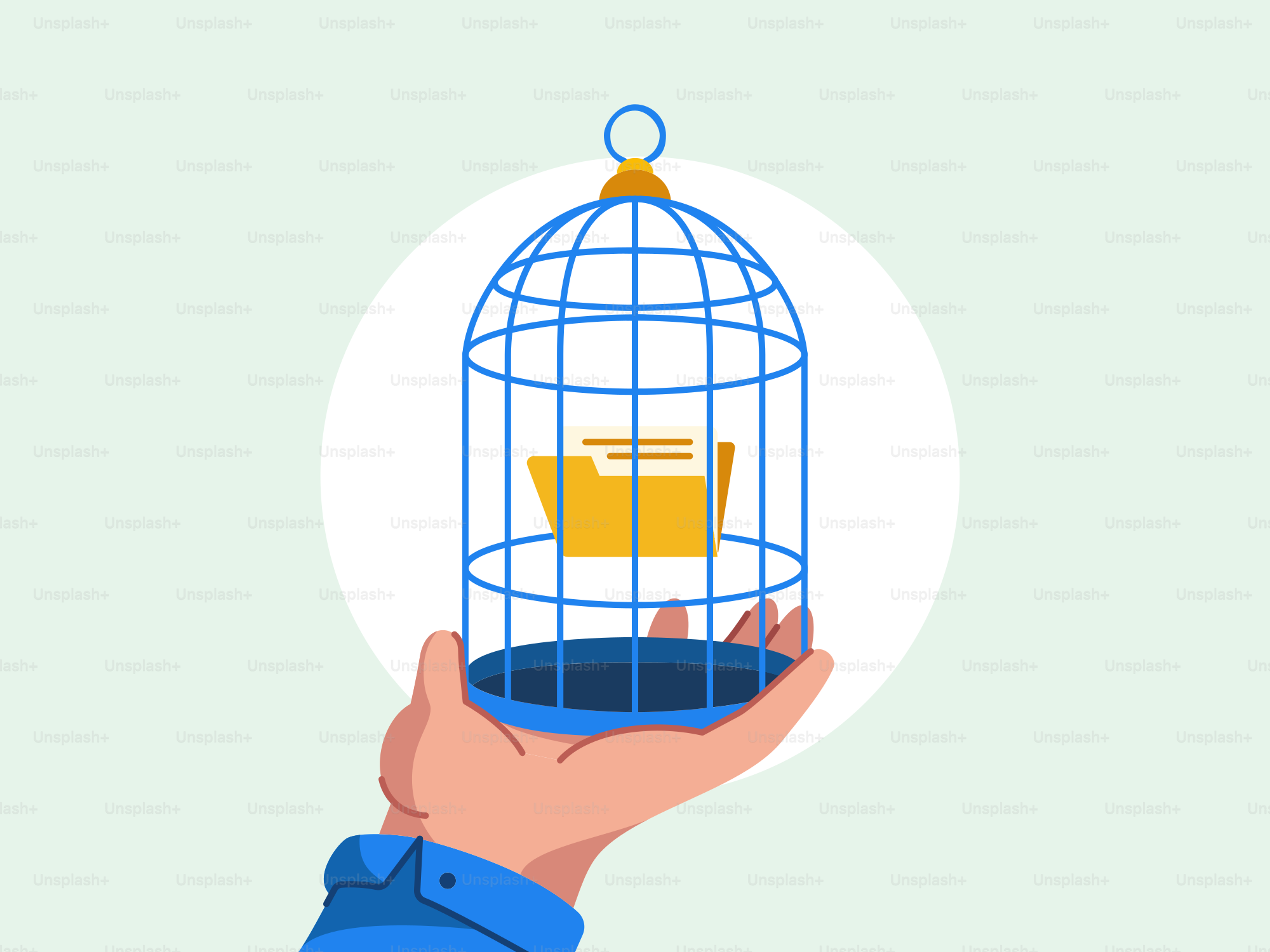 A person holding a bird in a cage