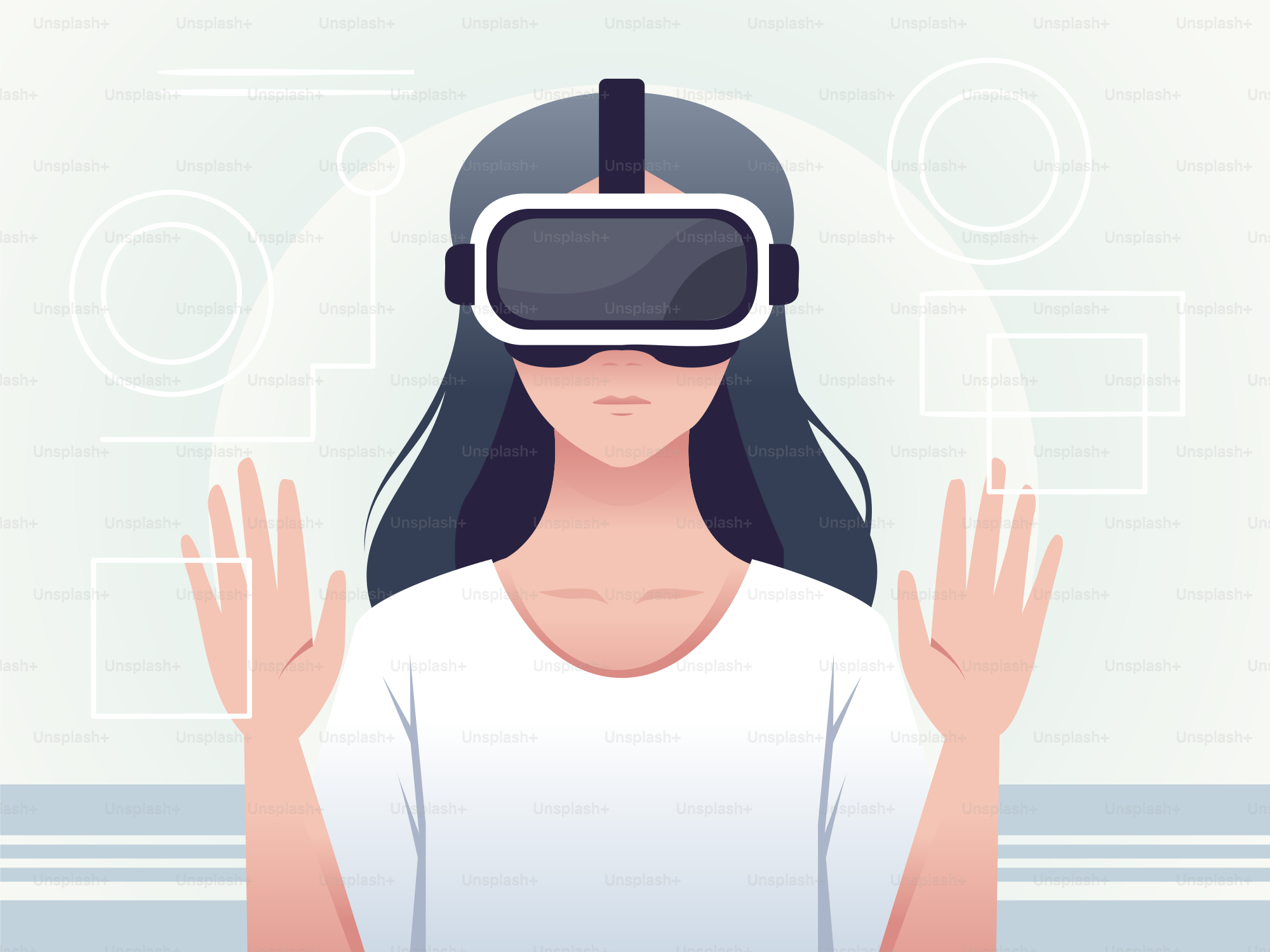 A woman wearing a virtual reality headset