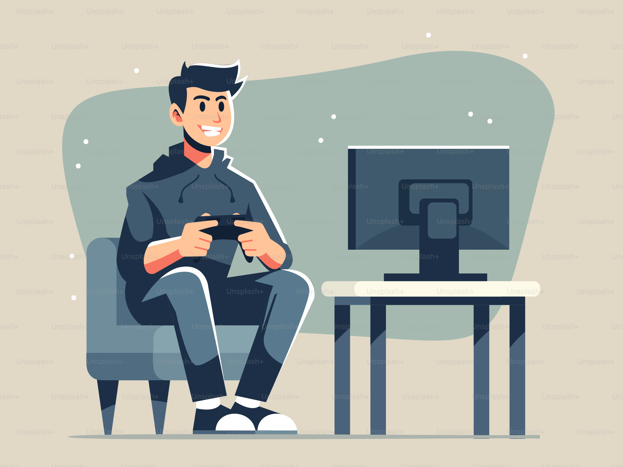 A man sitting on a couch playing a video game