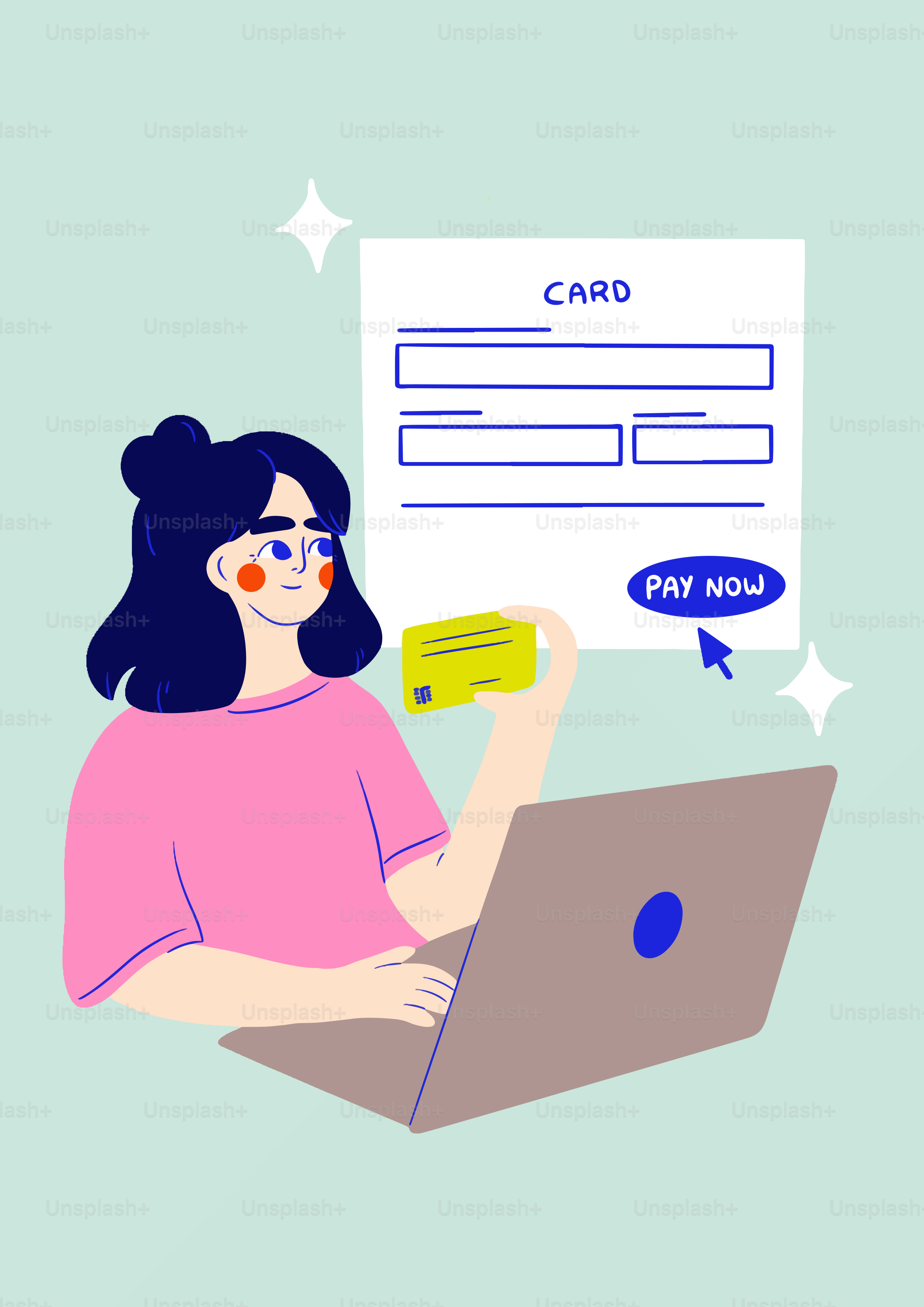 A woman sitting on a laptop holding a credit card