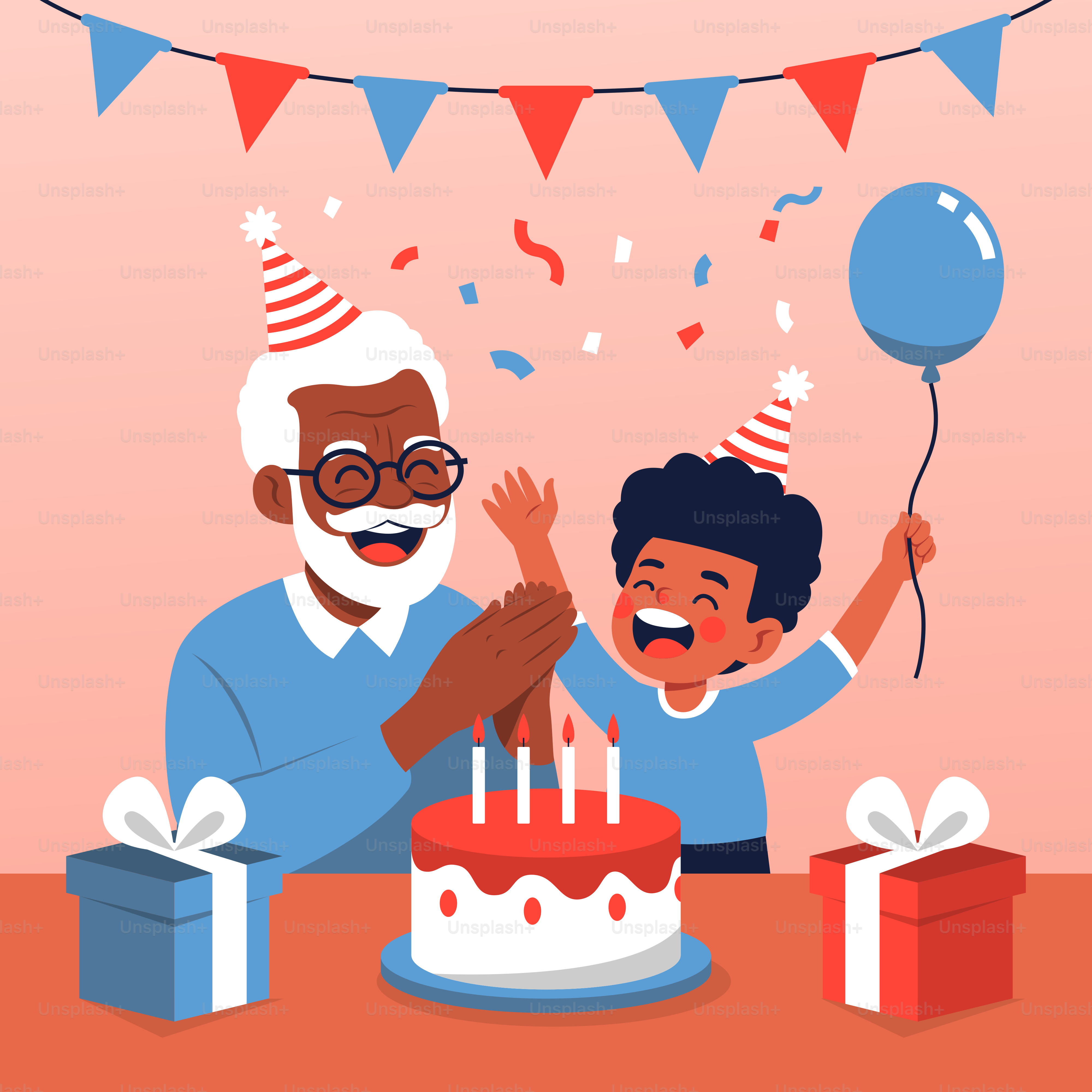 An old man and a young boy celebrating a birthday