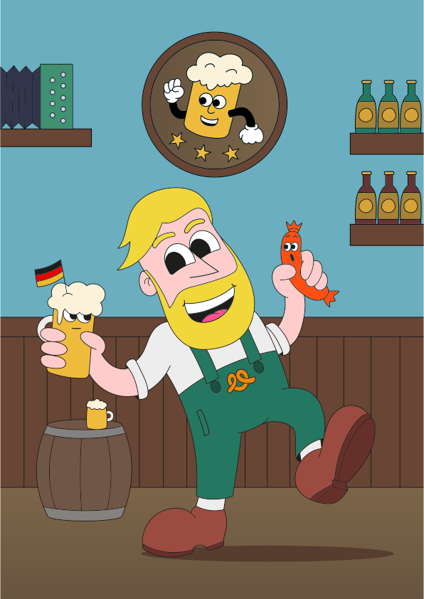 Ein Mann mit Bart hält ein Glas Bier in der Hand