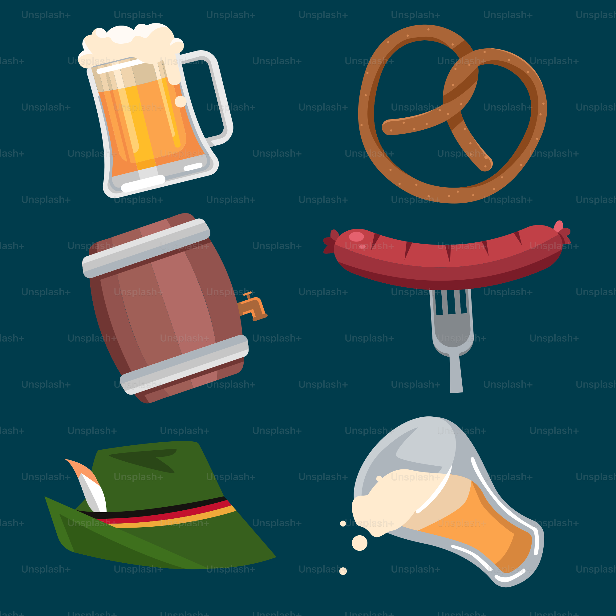 Eine Reihe verschiedener Elemente, die sich auf blauem Hintergrund befinden