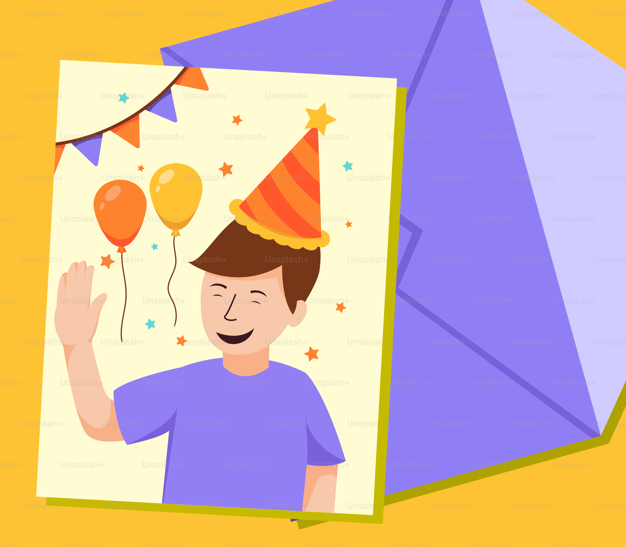 파티 모자를 쓴 남자 사진이 있는 생일 카드입니다