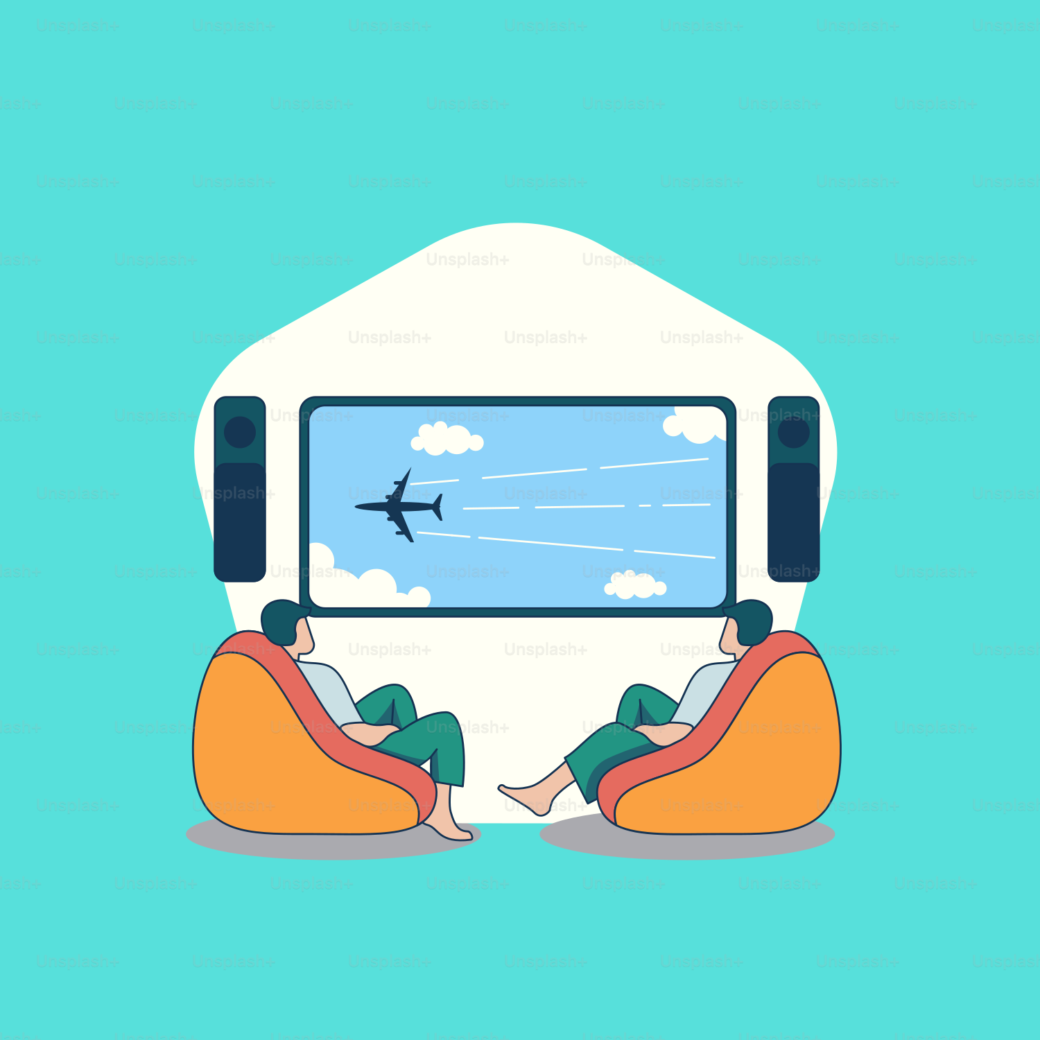 A couple of people sitting on bean bags