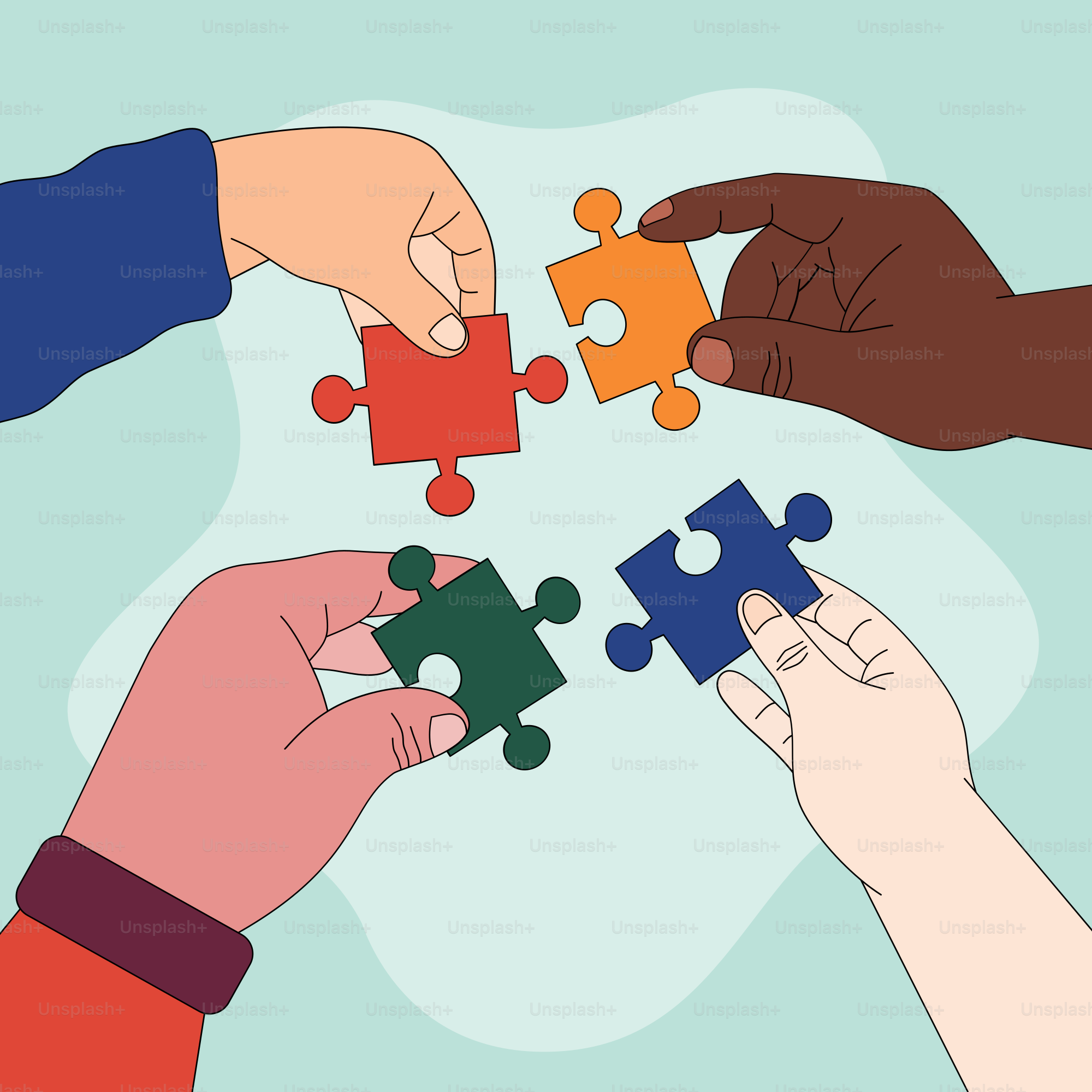 A group of people holding pieces of a puzzle together