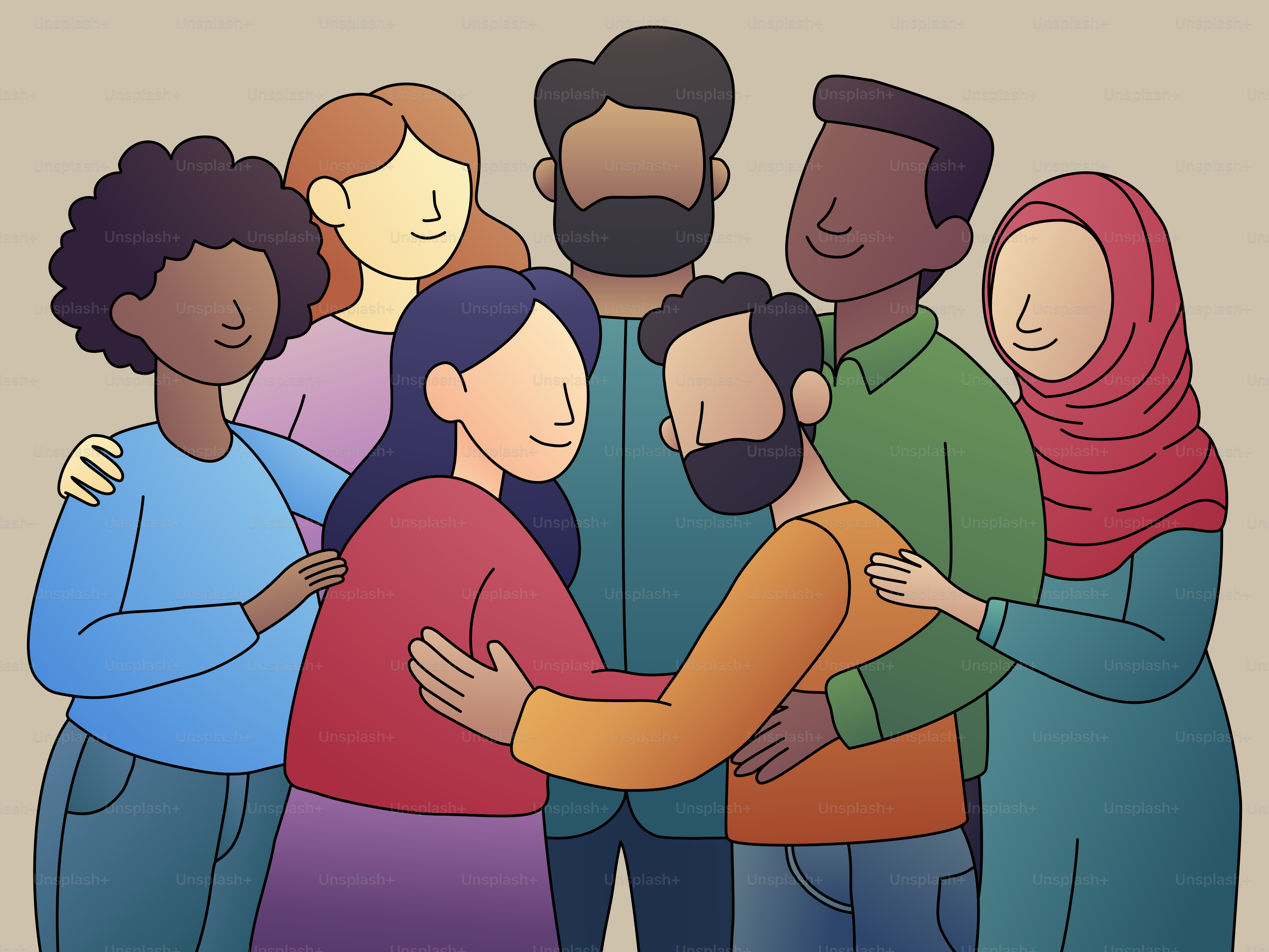 A group of people hugging each other