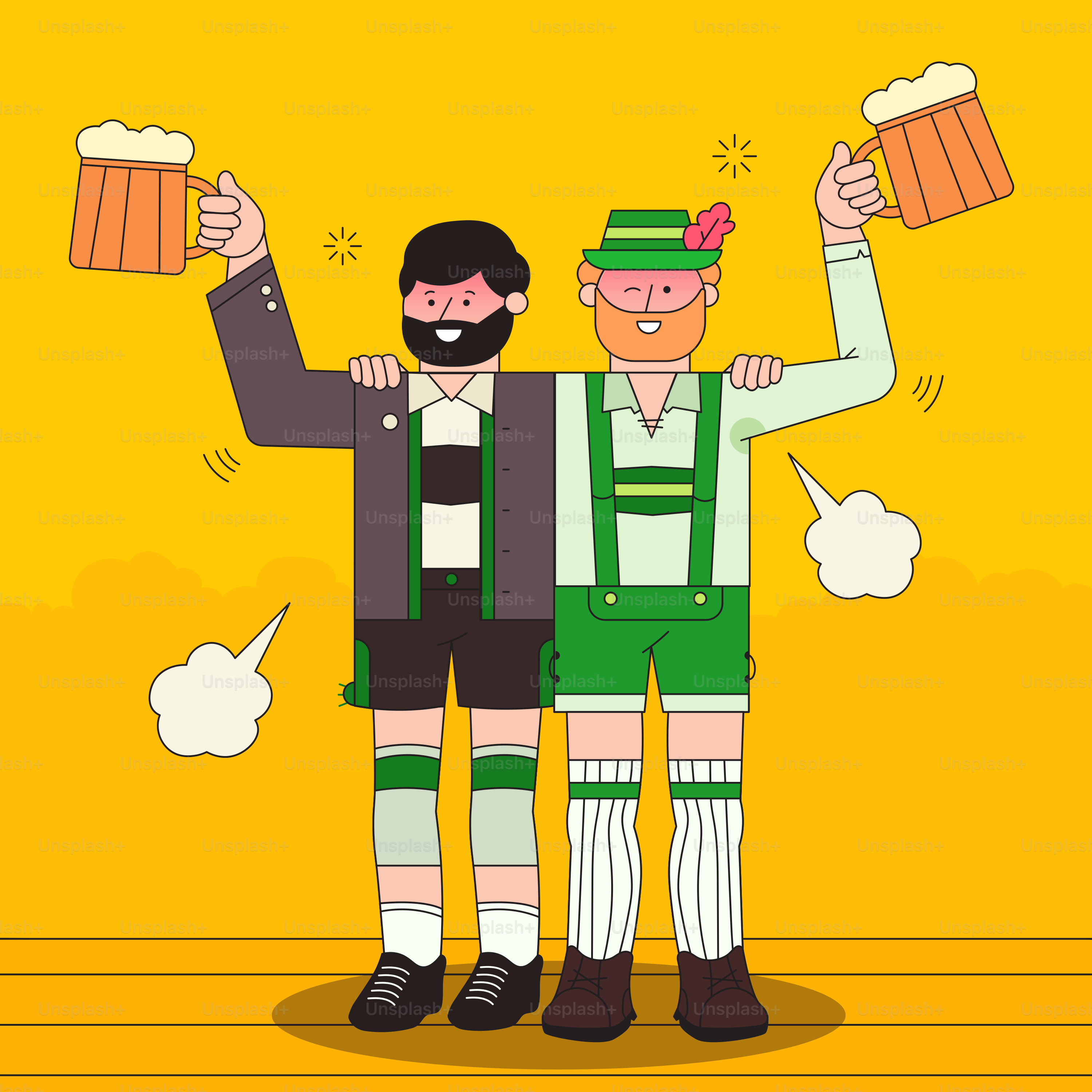 Deux hommes debout l’un à côté de l’autre tenant des chopes de bière