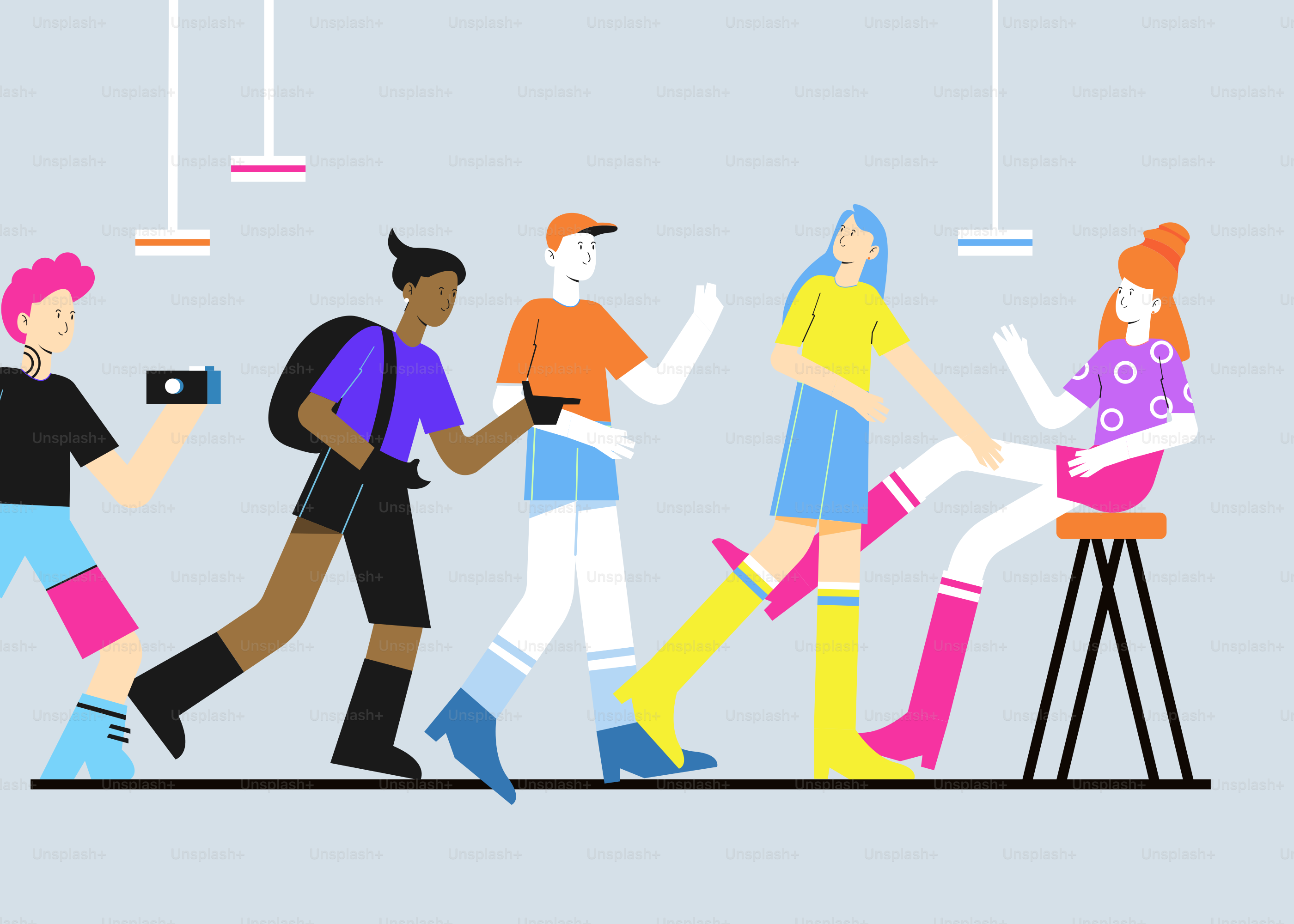 A group of people walking down a street