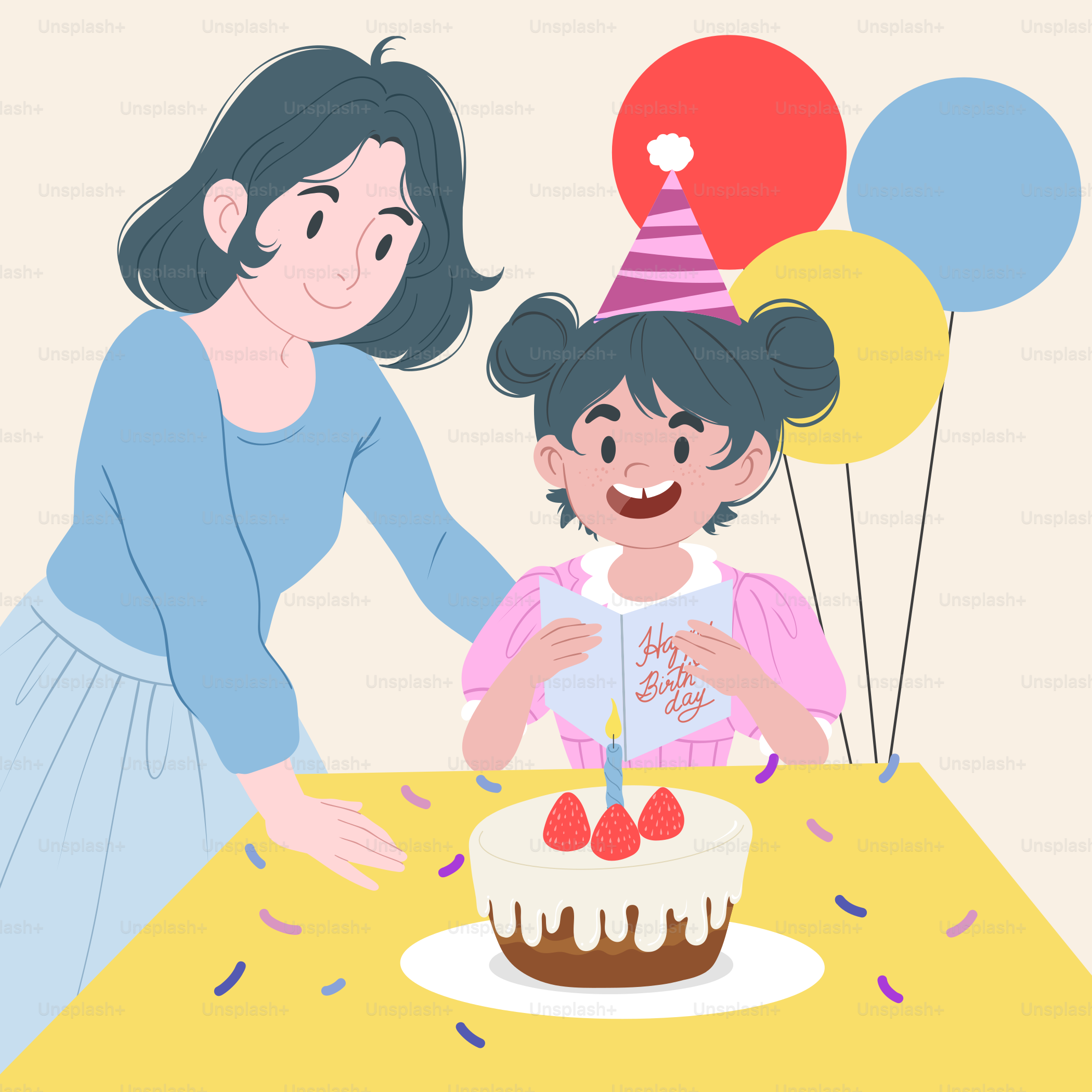 A mother and daughter celebrating a birthday together