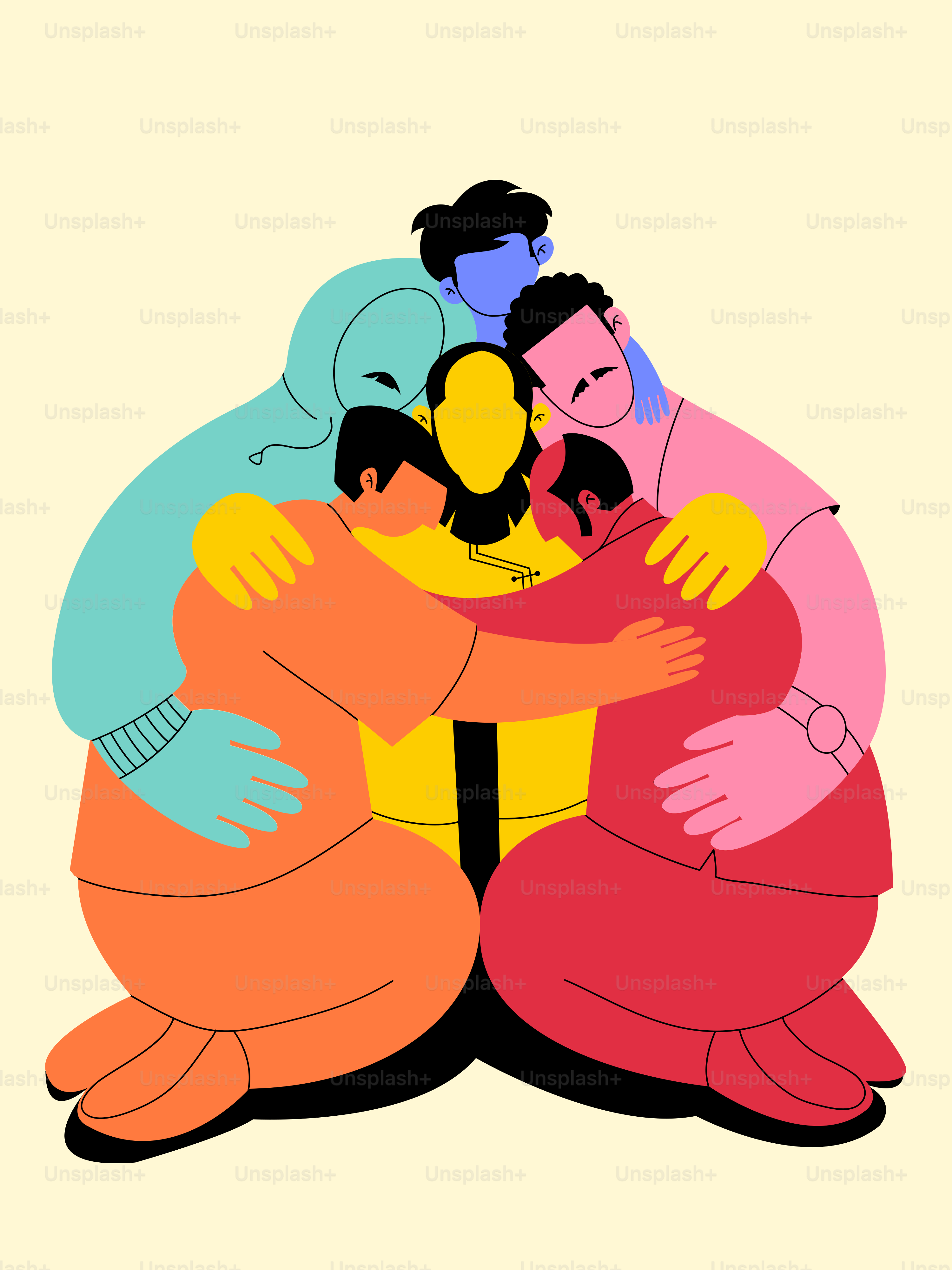 A group of people hugging each other
