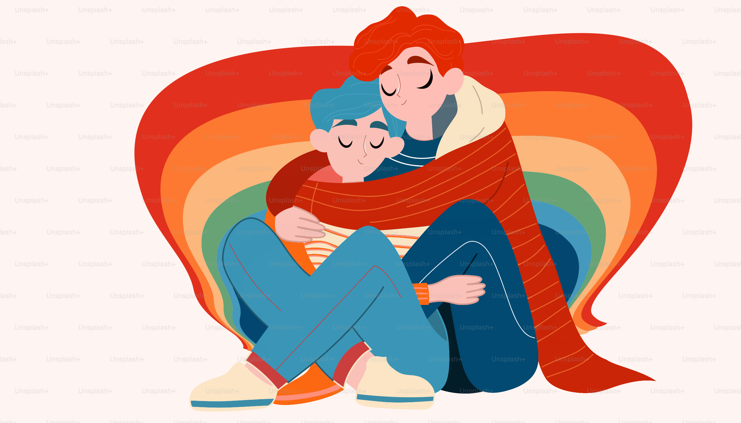 A man hugging a woman sitting on a couch