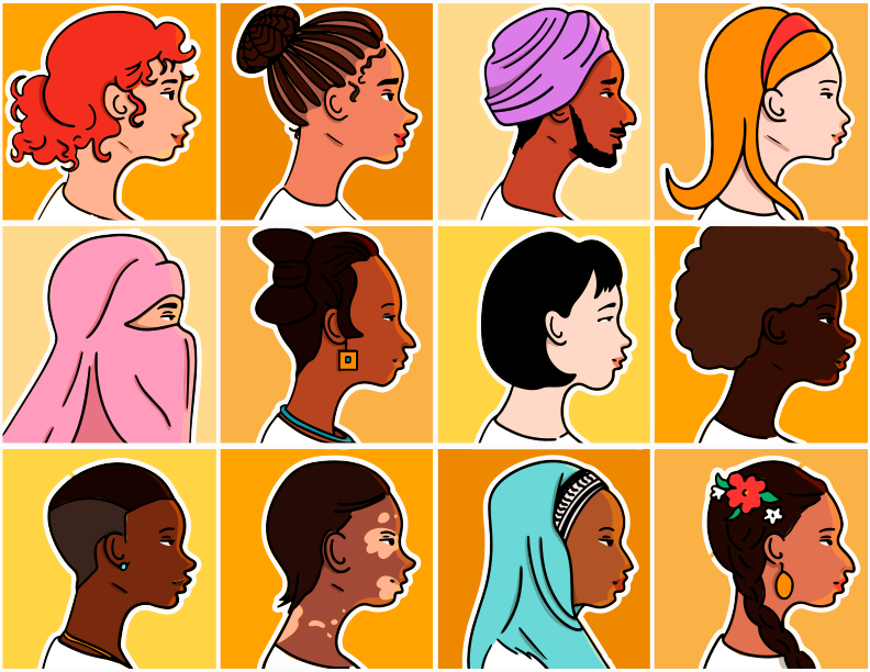 A bunch of different types of women's heads